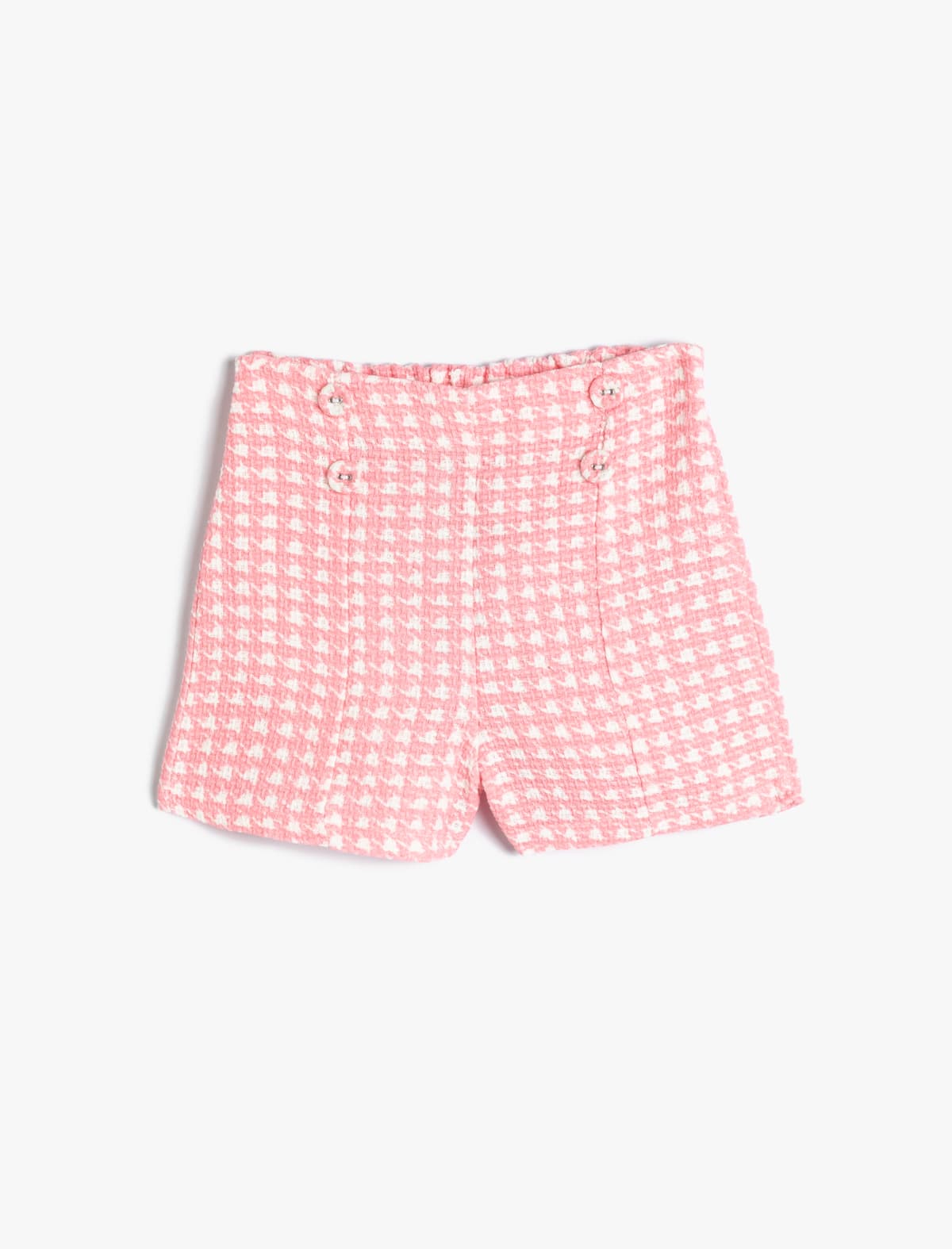 Tüvit Şortiklər Houndstooth Naxışlı Düymə Detallı