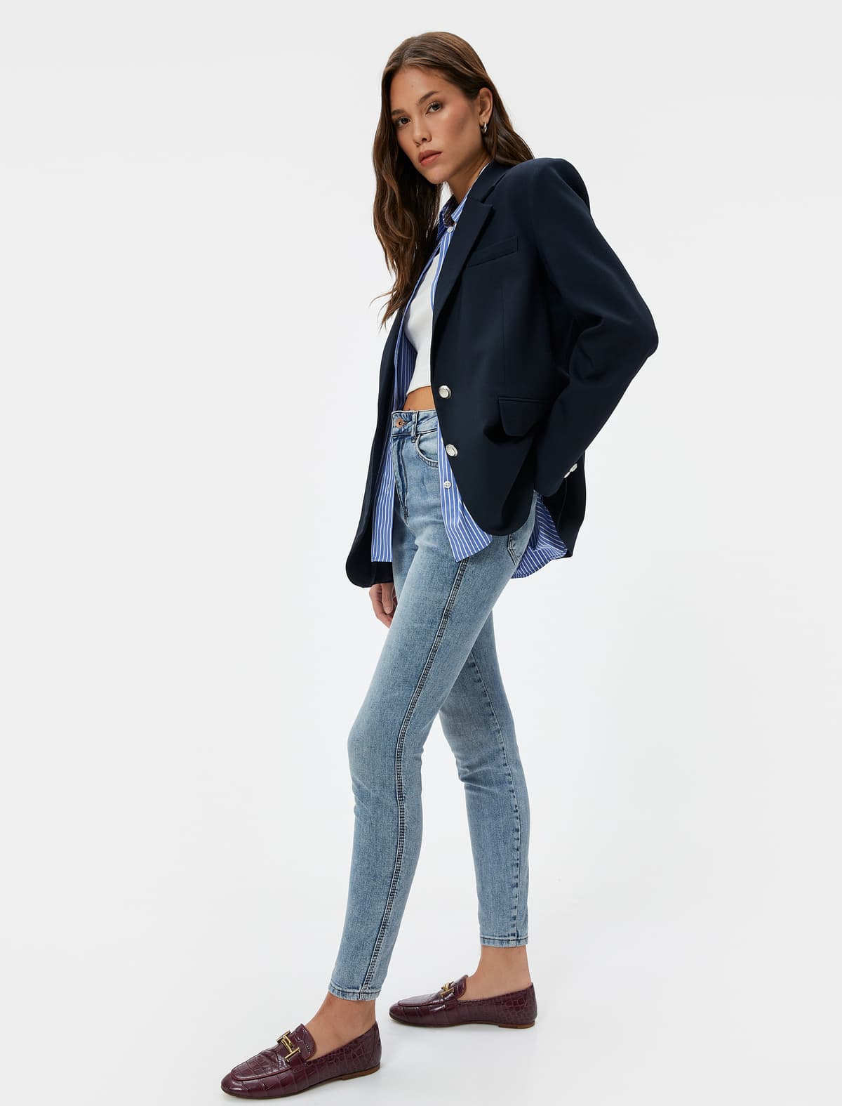 Dar Paça Yüksək Bel Elastik Kot Şalvar - Carmen Skinny Jeans