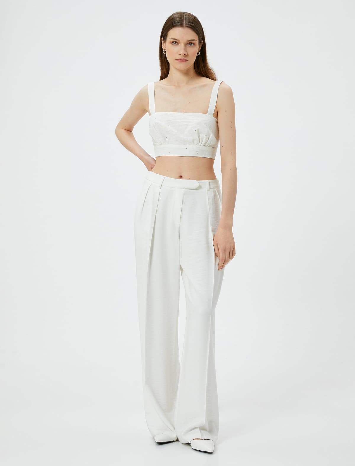 Tərəzli Crop Top Qayış Kvadrat Boyun Viskoz