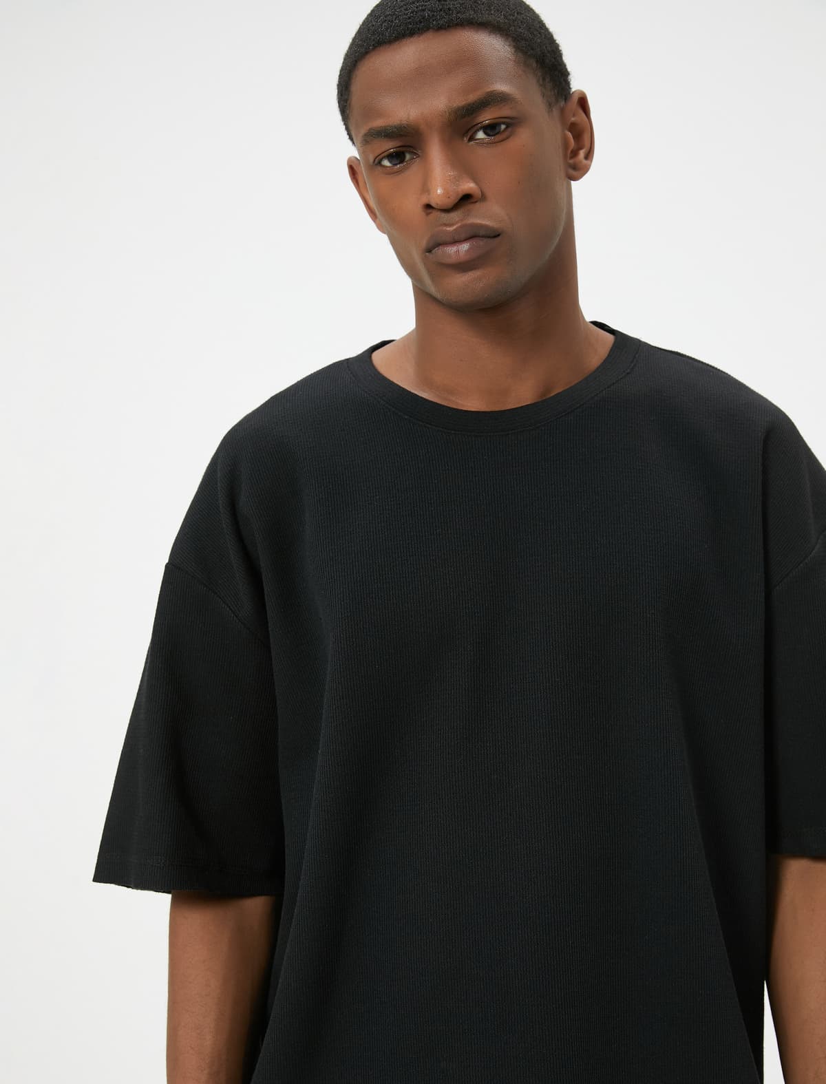 Crew Yaka Qısaqol Pambıq Qarışığı Teksturalı Basic T-shirt