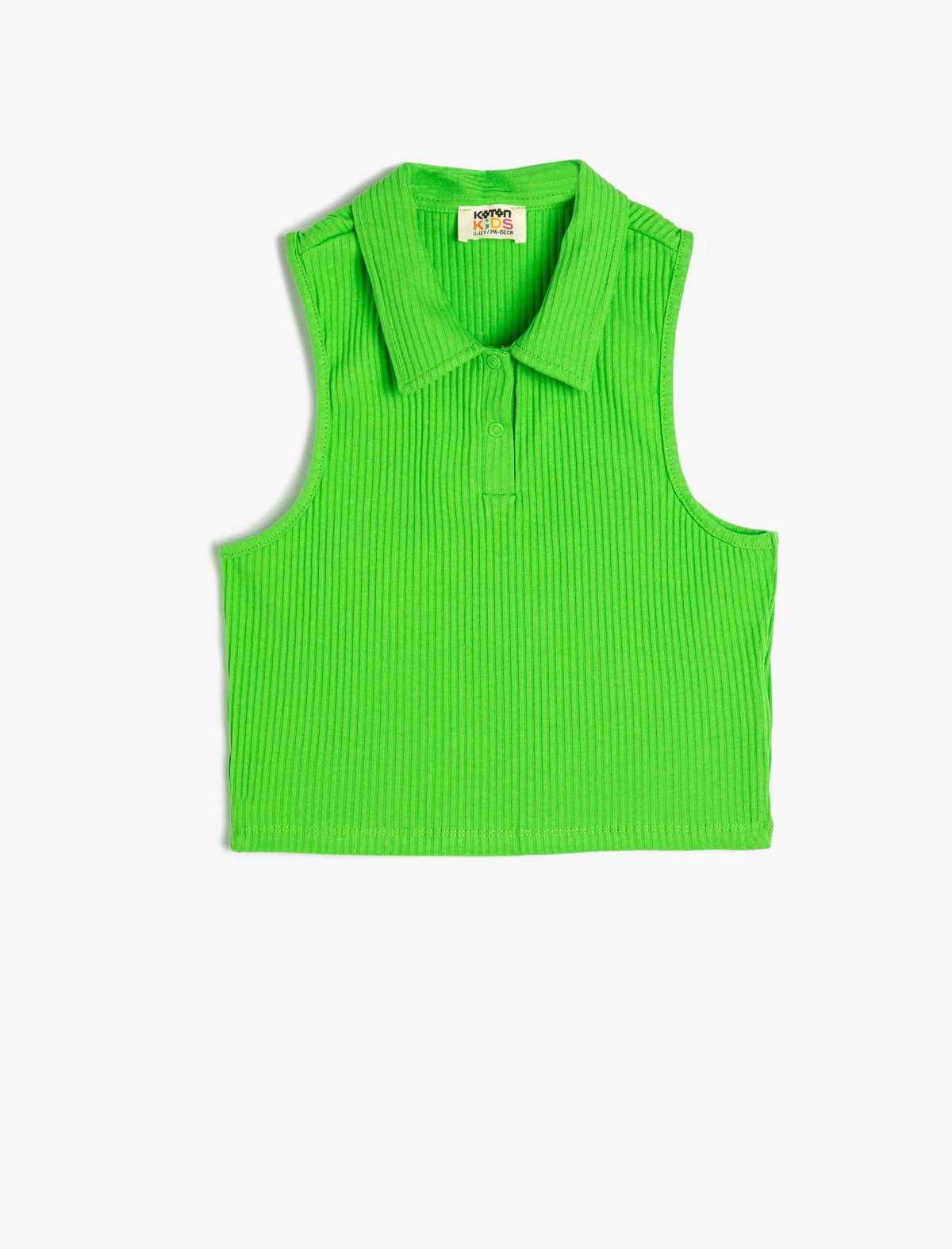 Crop Atlet Polo Yaxa Düyməli Yivli Pambıq