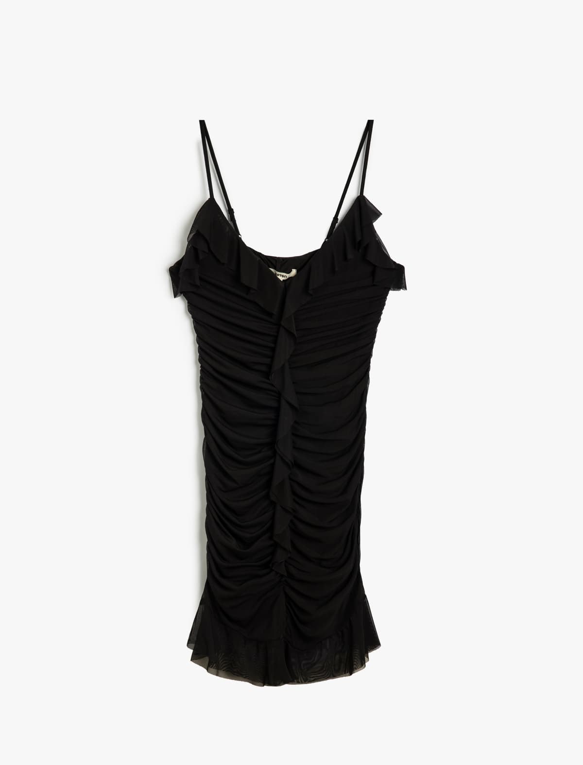 Mini Kəmərli Frill Paltar Draped Tül Astarlı