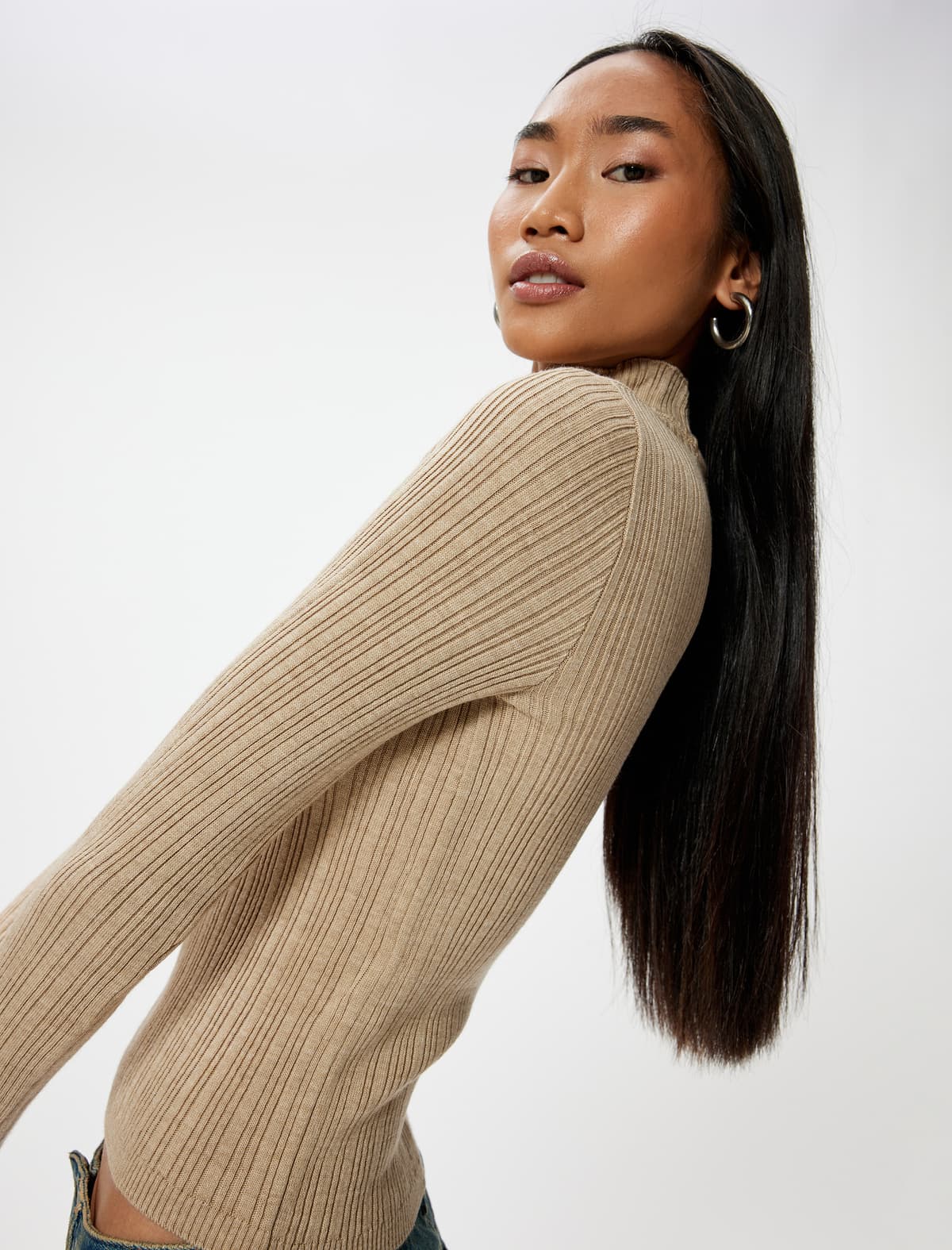 Əsas Trikotaj Turtleneck Sviter Uzunqol Teksturalı