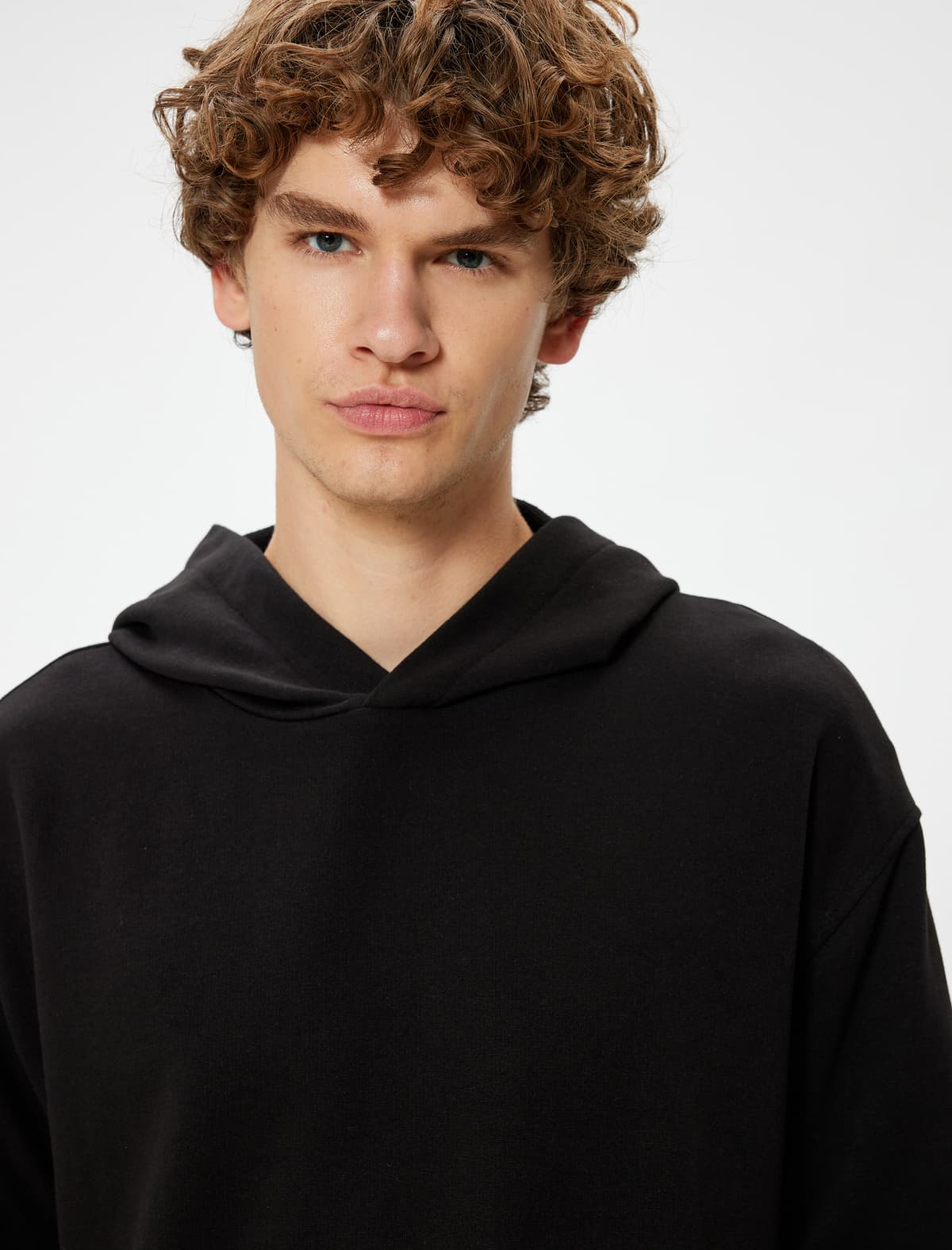 Böyük Boy T-shirt Kapüşonlu Qısa Qol Kenquru Cib Detaylı Pambıq Qarışığı