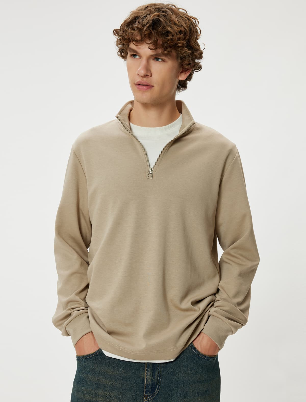 Əsas Pambıq Yarım Fermuarlı Sweatshirt