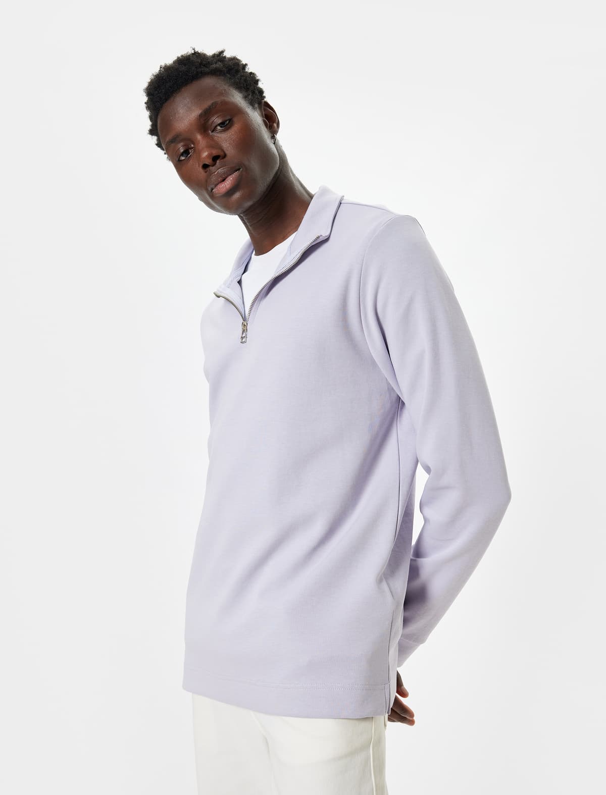 Əsas Pambıq Yarım Fermuarlı Sweatshirt
