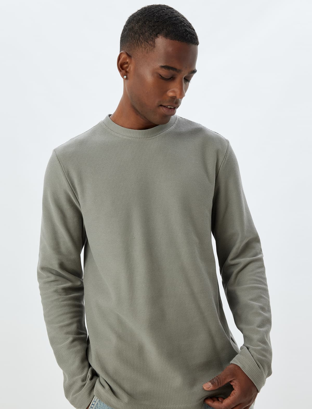 Uzunqol köynək Basic Crew Yaka Slim Fit Pambıq