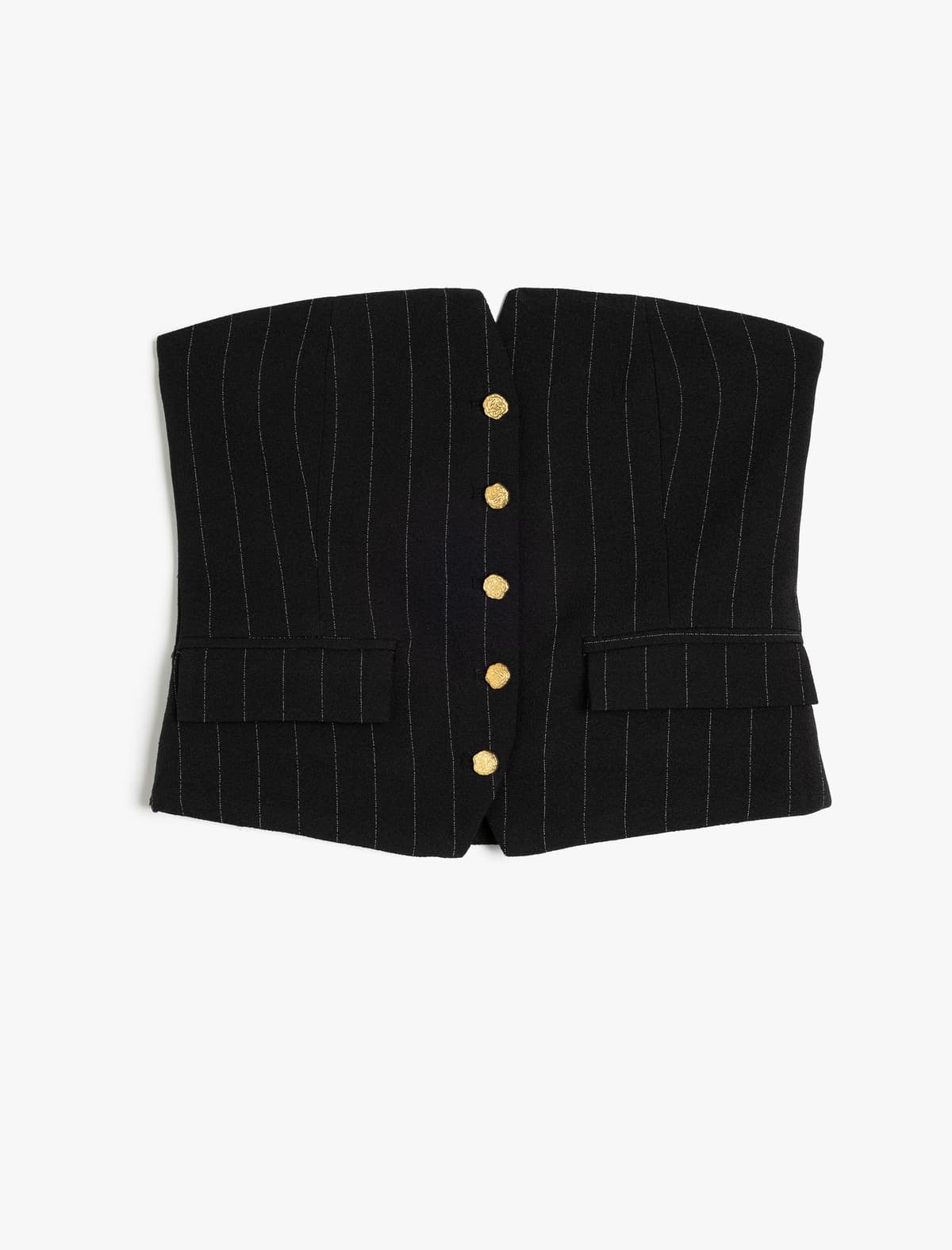 Düymə və Cib Detallı Straplez Crop Top
