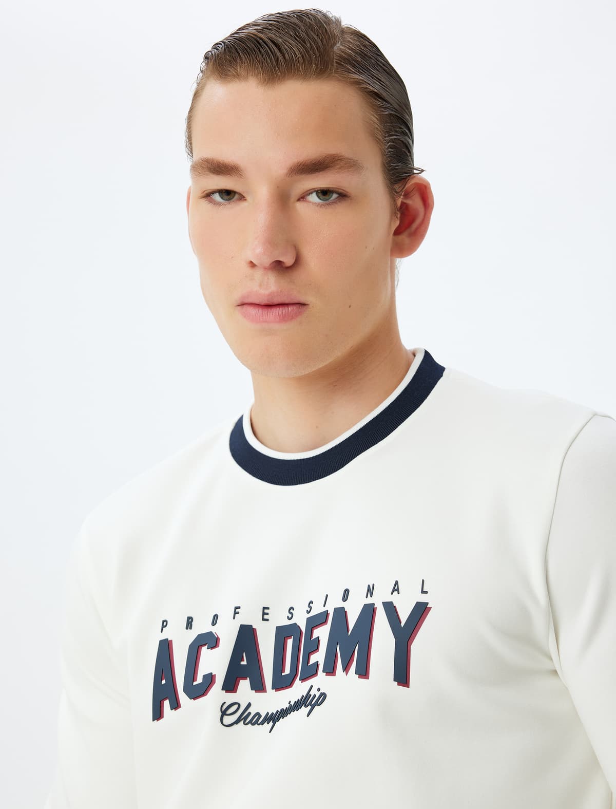 Crew Boyun Sweatshirt Kollec Naxışlı İnterlok Parça Pambıq Qarışıq