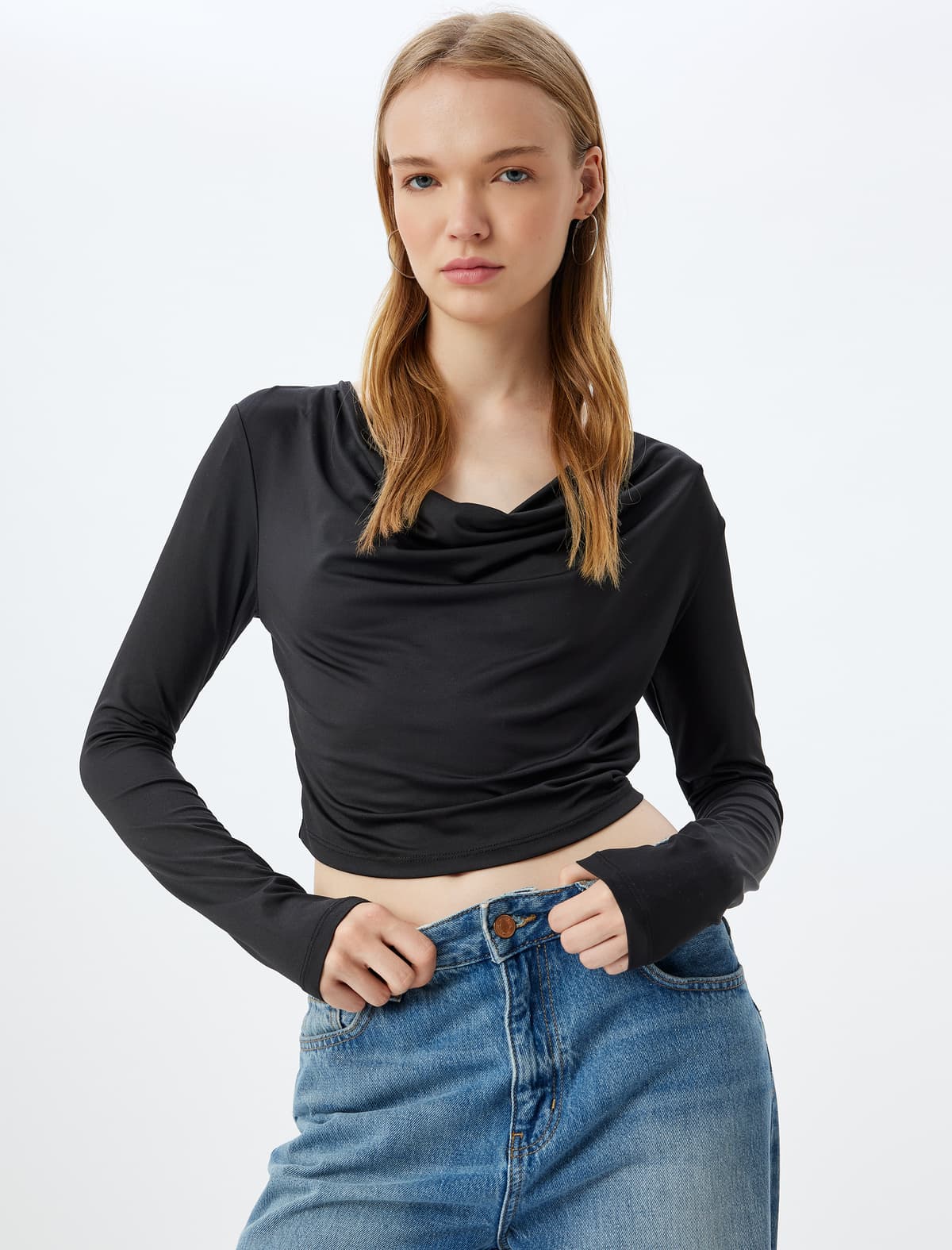Slim Fit Uzunqol Yakalı Bluza