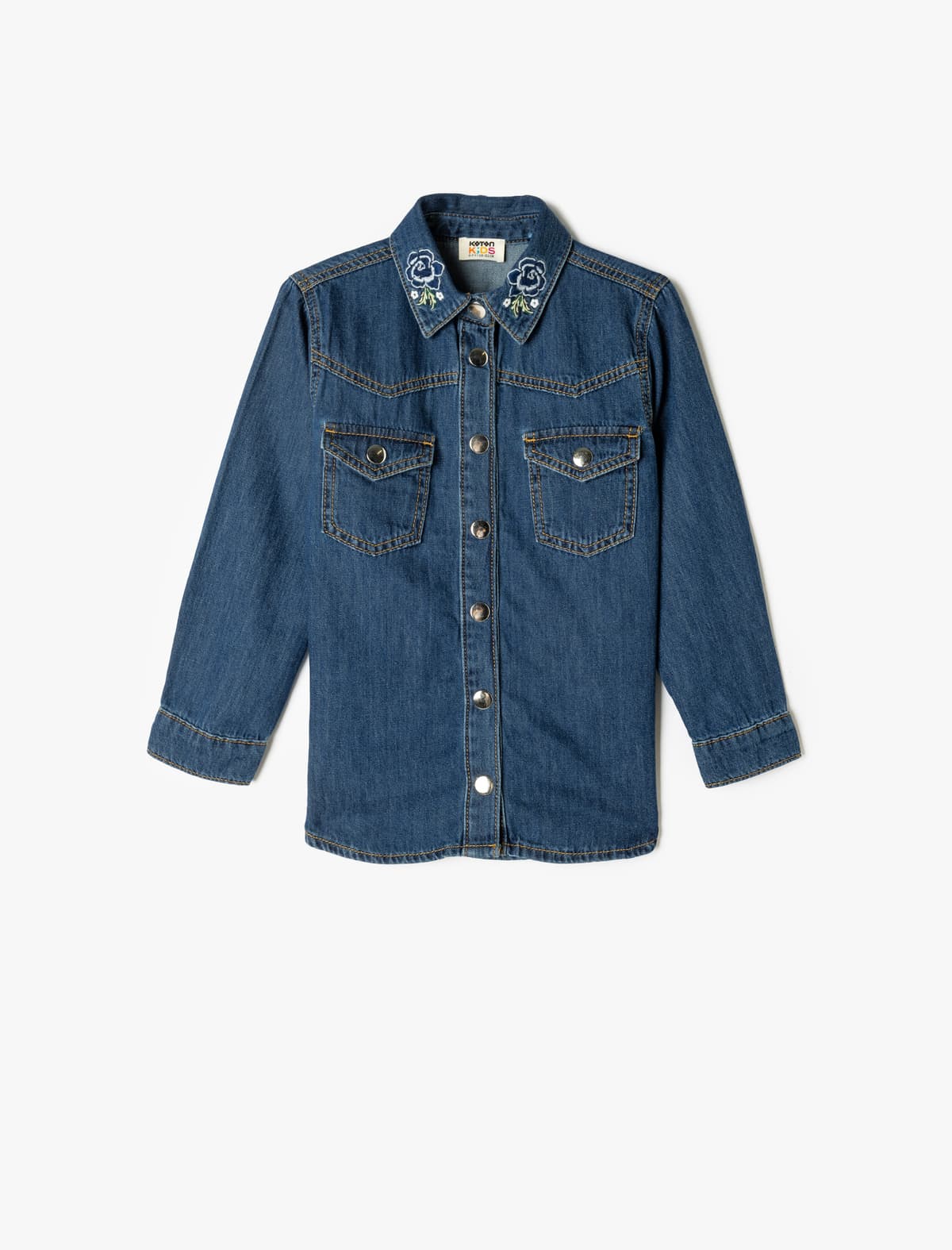 Denim Köynək Qapaqlı Cib Detallı Düymməli Pambıq