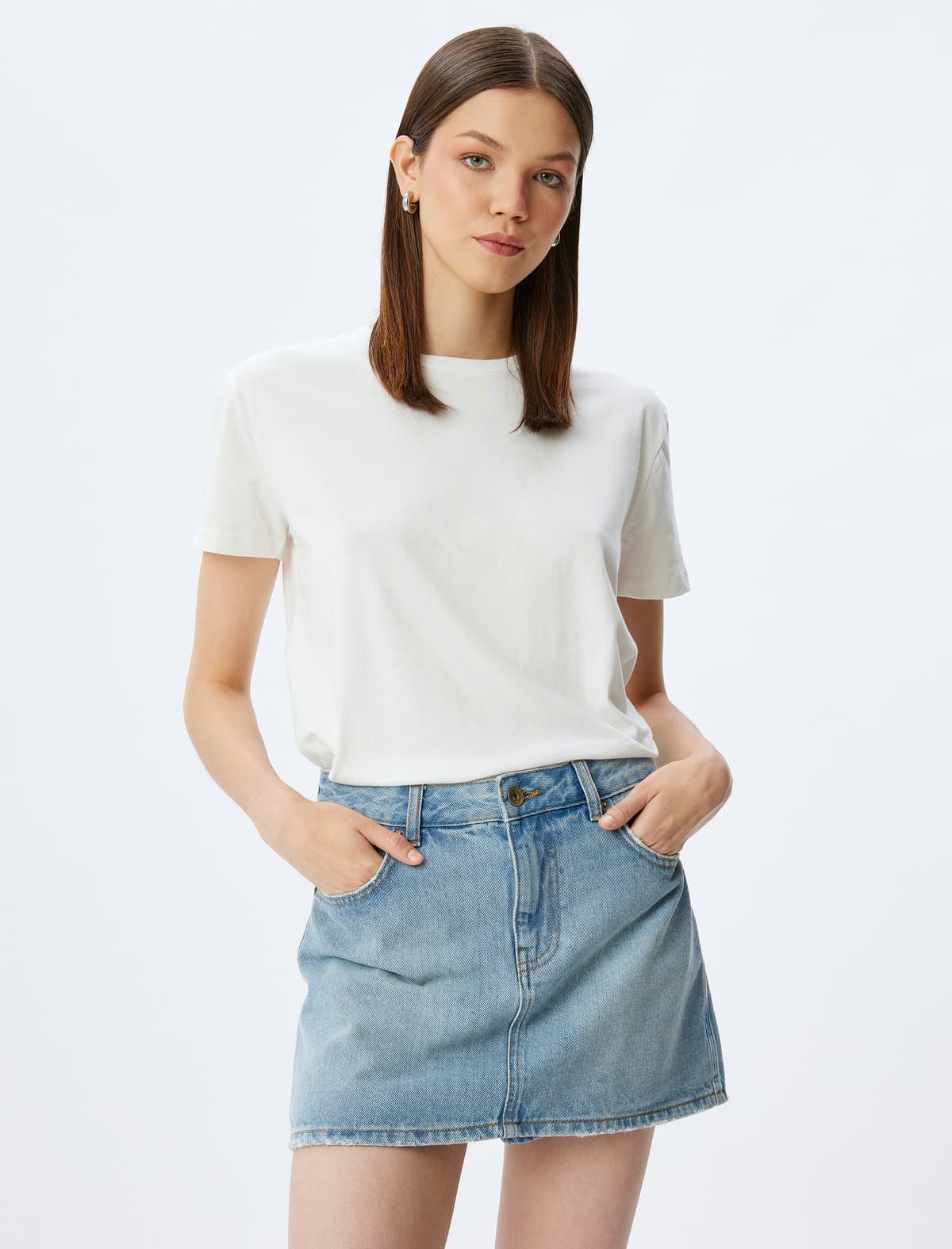 Basic Crew Yaka Qısaqol Pambıq Qadın T-shirti