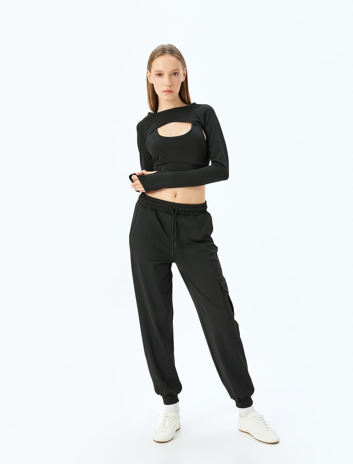 Yük cibli və krujevalı beli olan rahat fit Jogger idman şalvarı