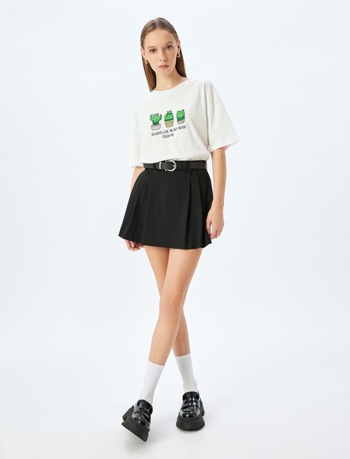 Kaktus Çaplı Qısaqol Yakalı T-shirt