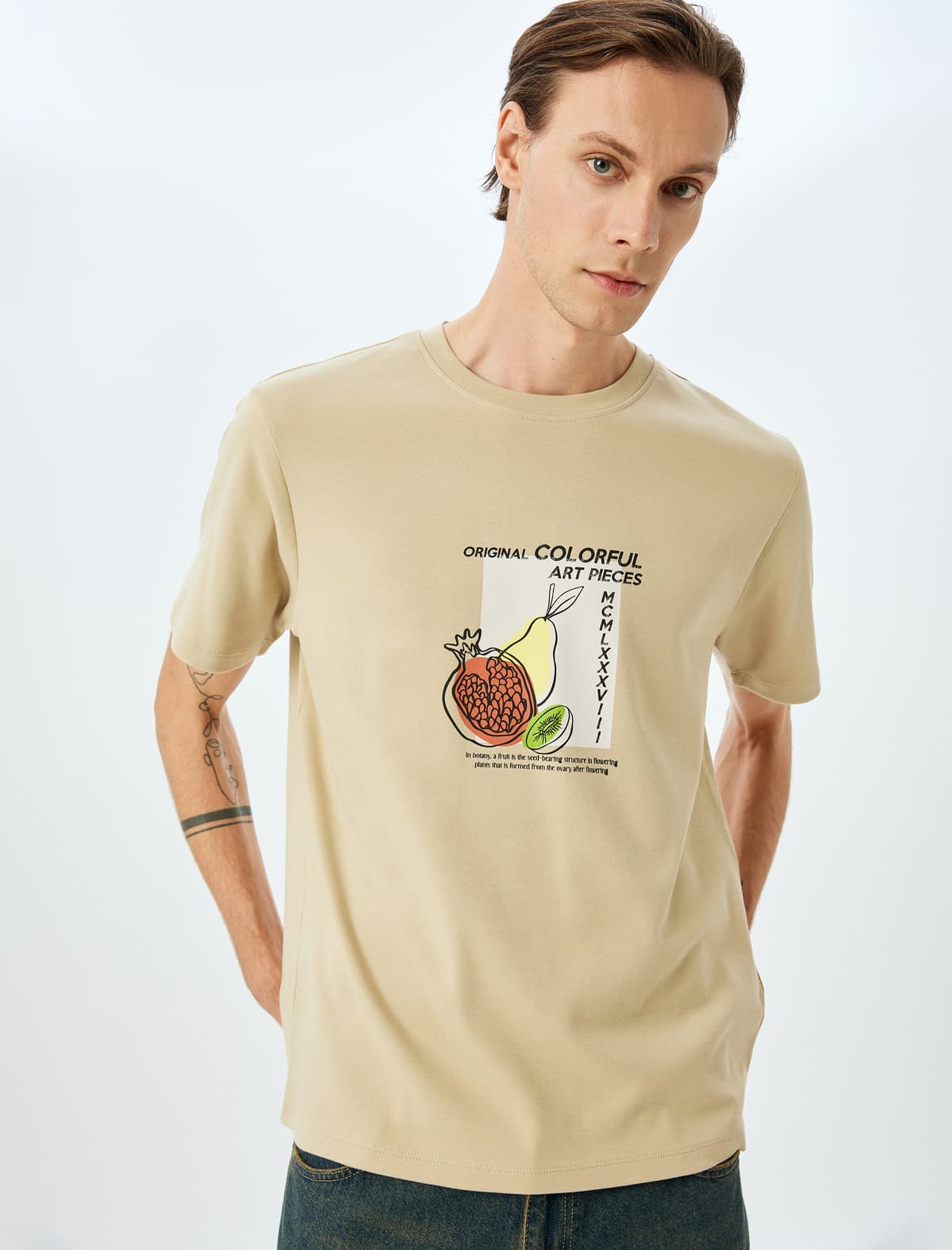 Ekipaj Yakalı Pambıq Normal Fit Toxumlu Qısaqol Çaplı T-shirt