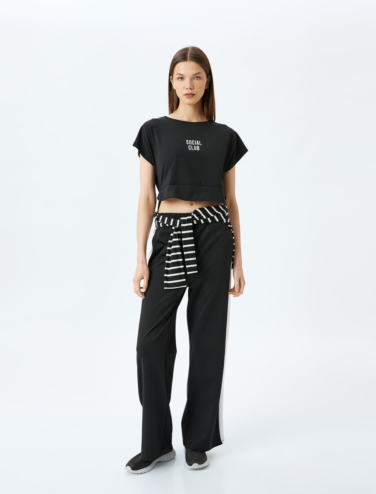 Crop Qısaqol Slogan Çaplı İdman T-Shirt
