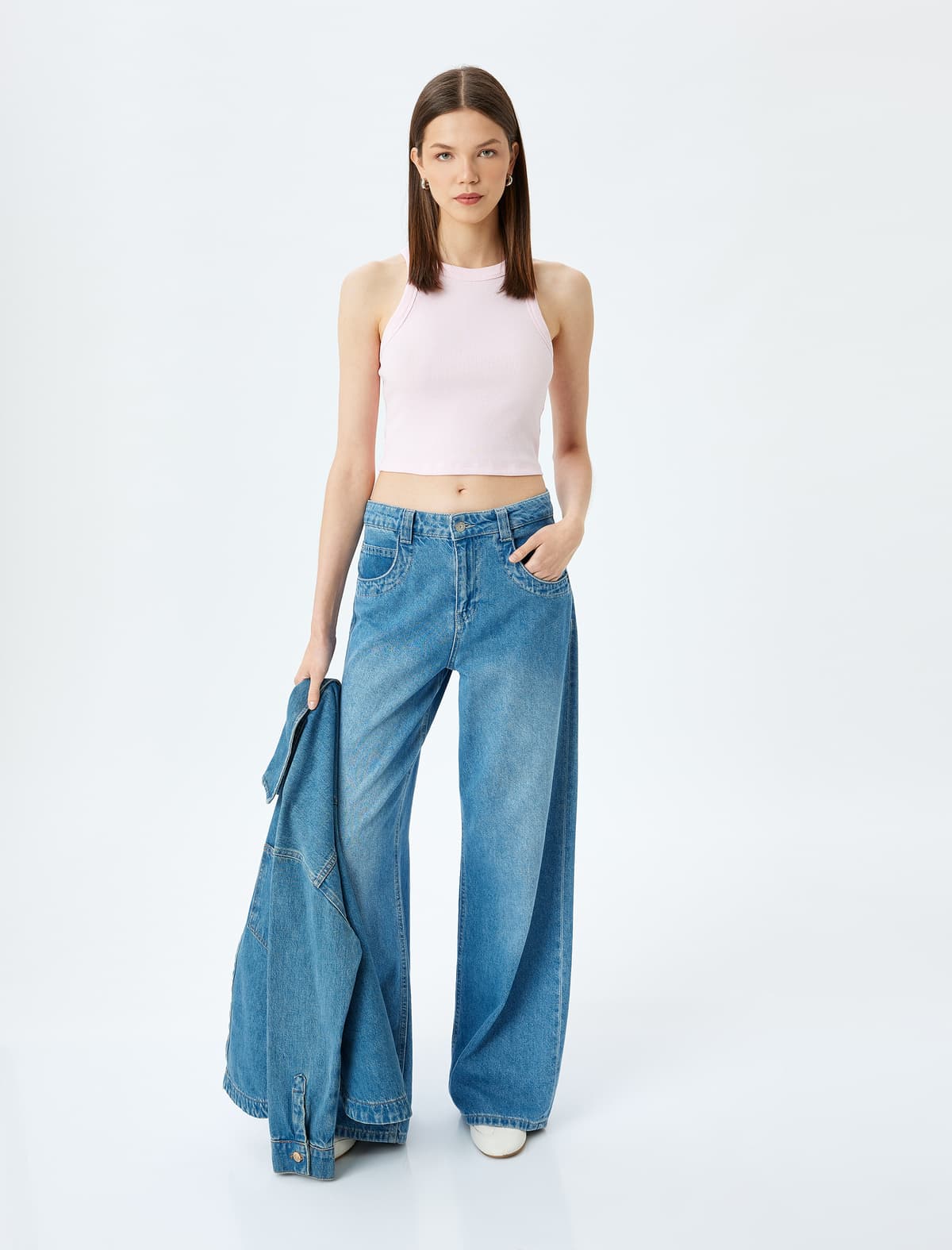 Yular yaxası, Ribbed Slim Fit Crop Qadın İdmançısı