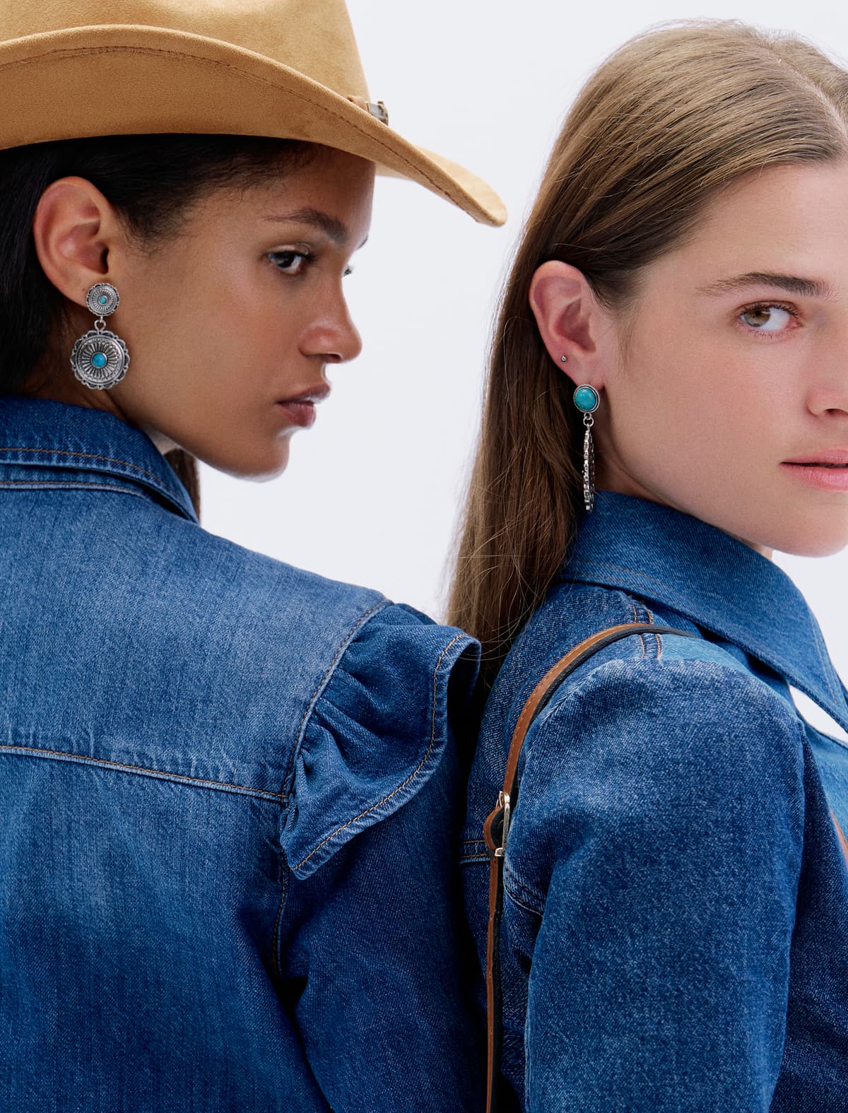 Rəngli Gradient Uzunqol Dikiş Detallı Denim Köynək
