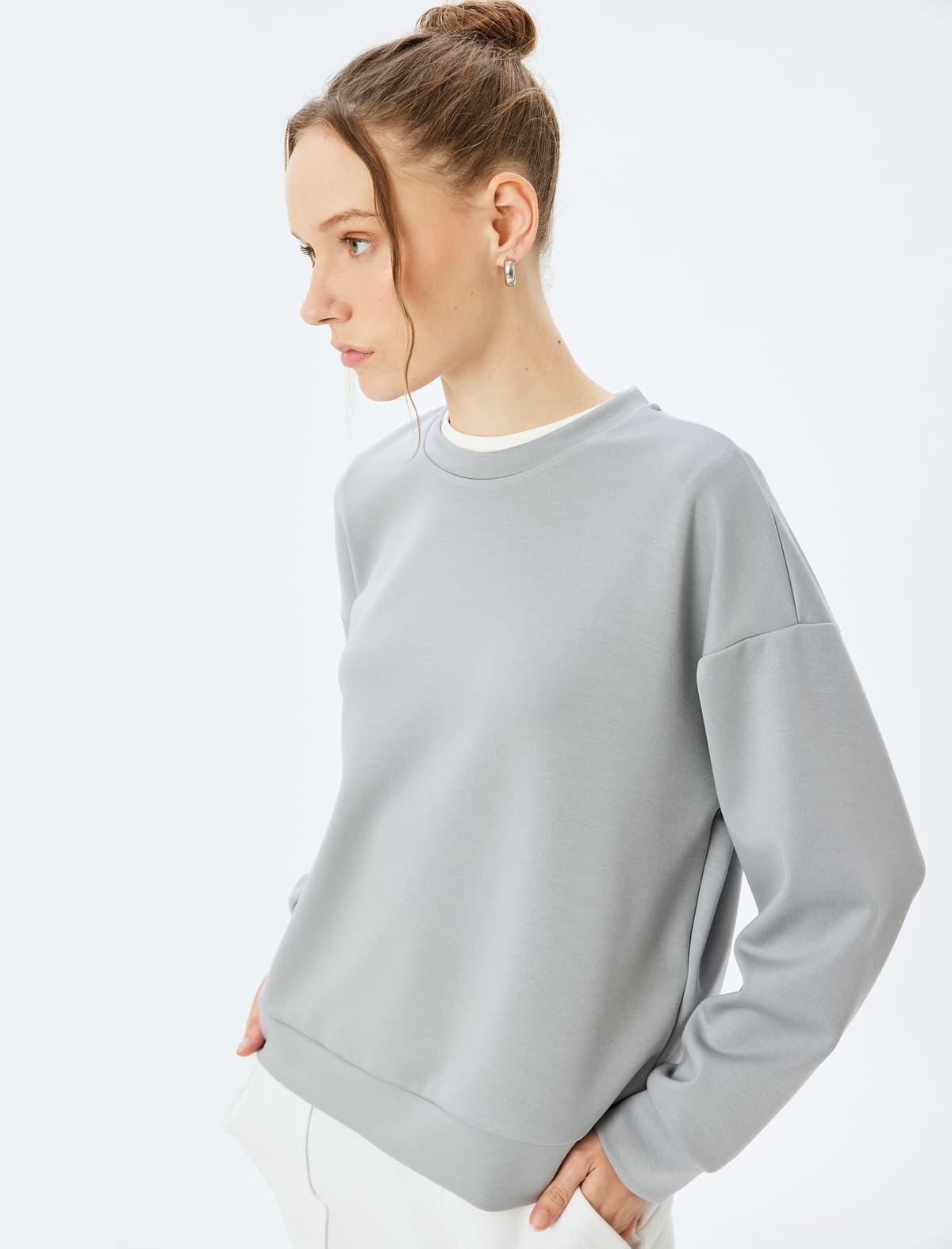 Crew Yaka Əsas Uzunqol Böyük Boy Sweatshirt