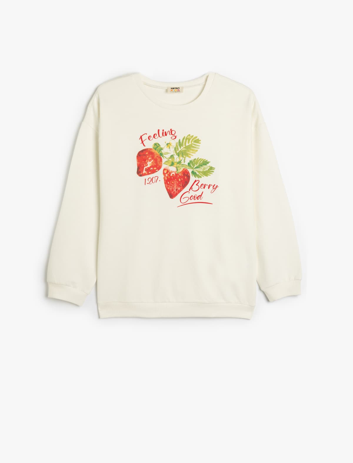 Sweatshirt Çiyələk Çaplı Uzunqol Ekip Boyun Pambıq