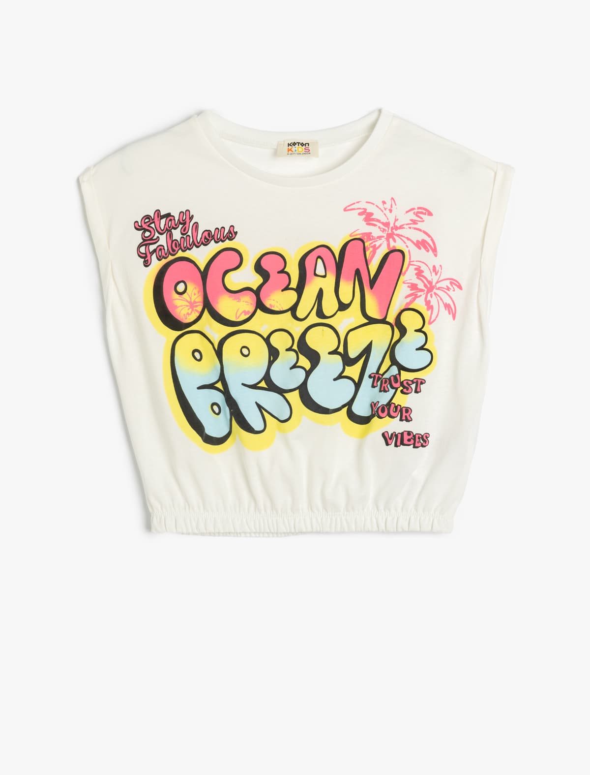 Elastik Belli Pambıq Yaka Qraffiti Çaplı Qolsuz Crop T-shirt