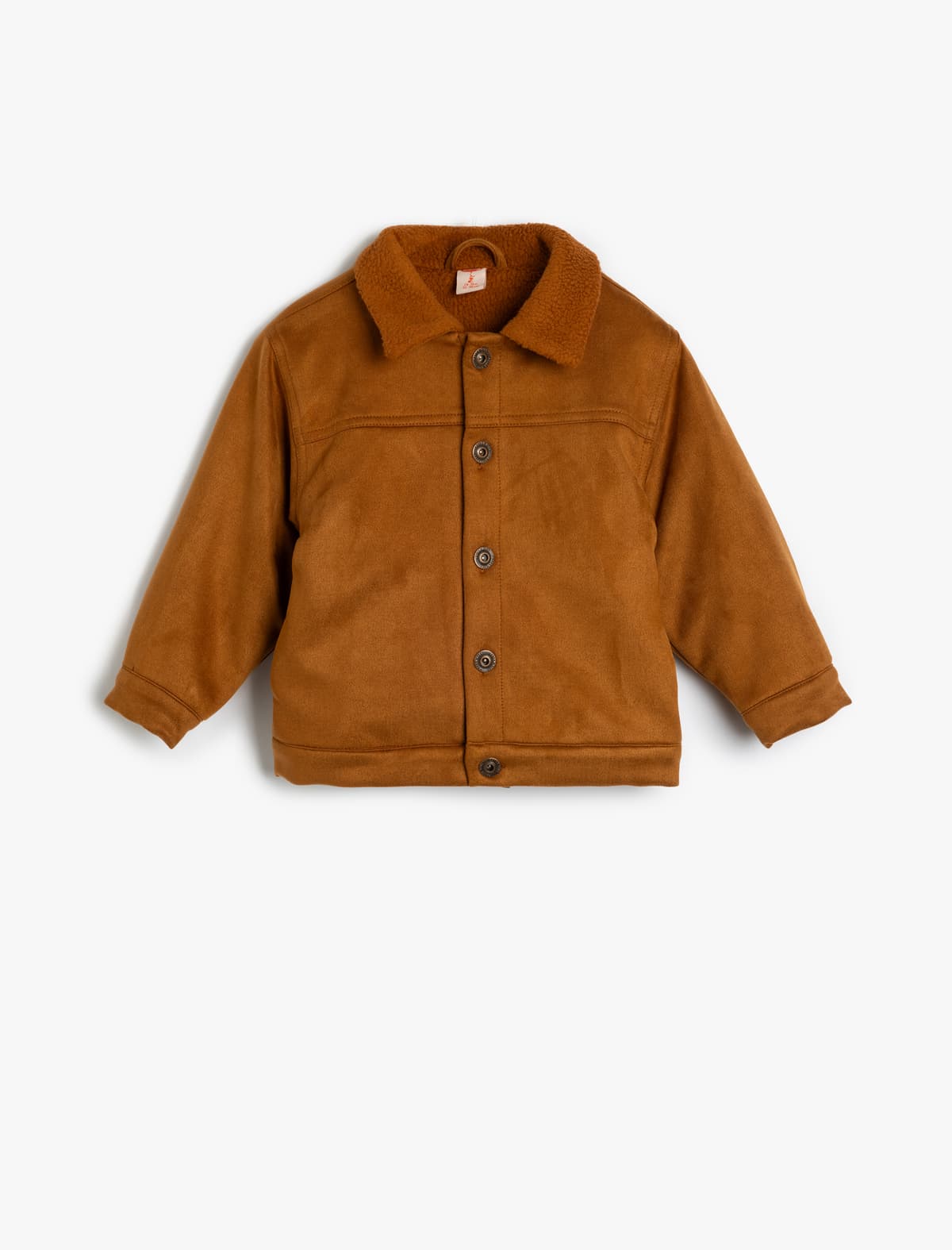 Zamşa Görünüşlü Gödəkçə Fleece Yaxası Ətraflı Düymə Bağlama