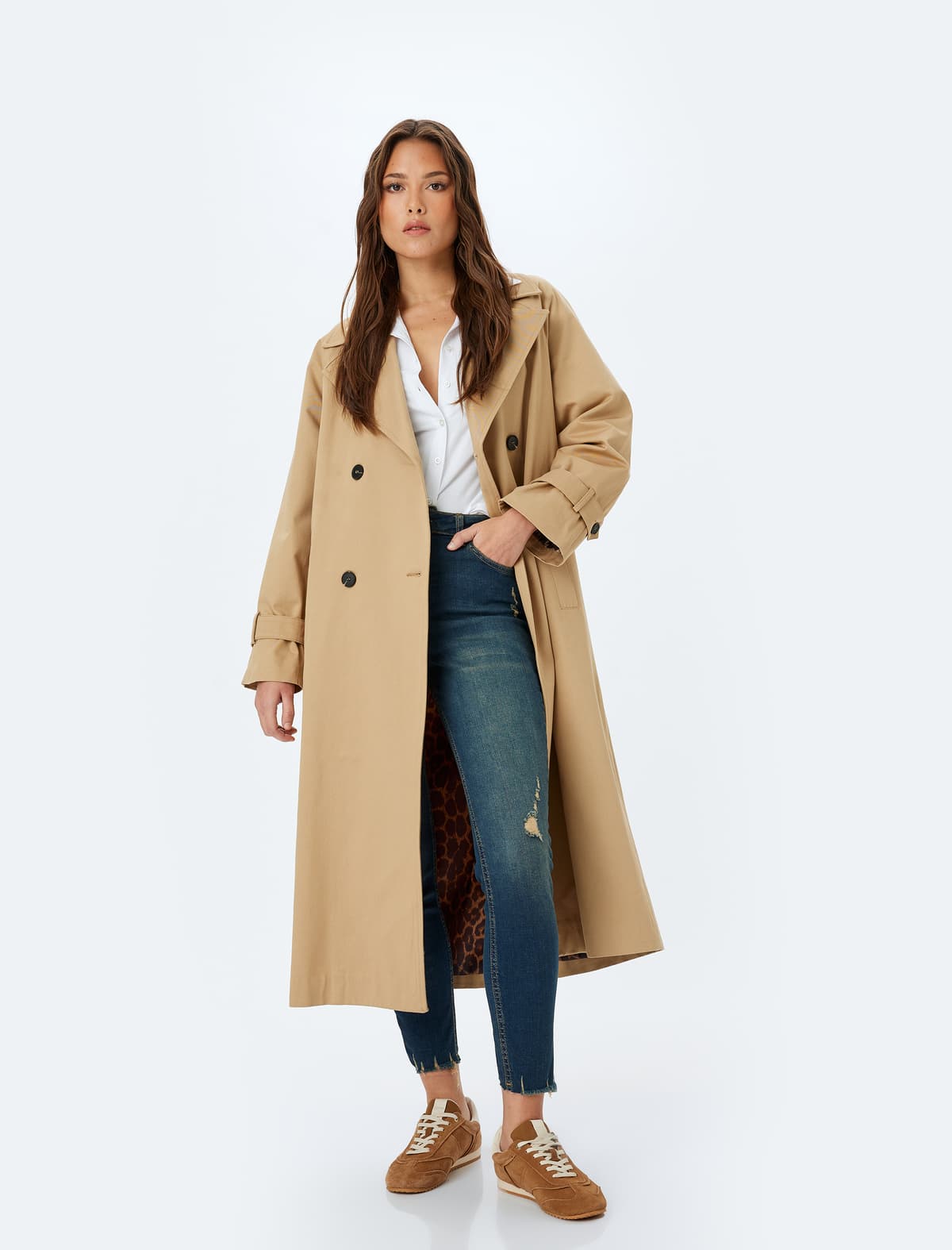Yüksək Bel Skinny Fit Slim Ayaqlı Cib Düyməli Cins Şalvar - Skinny Fit Jean