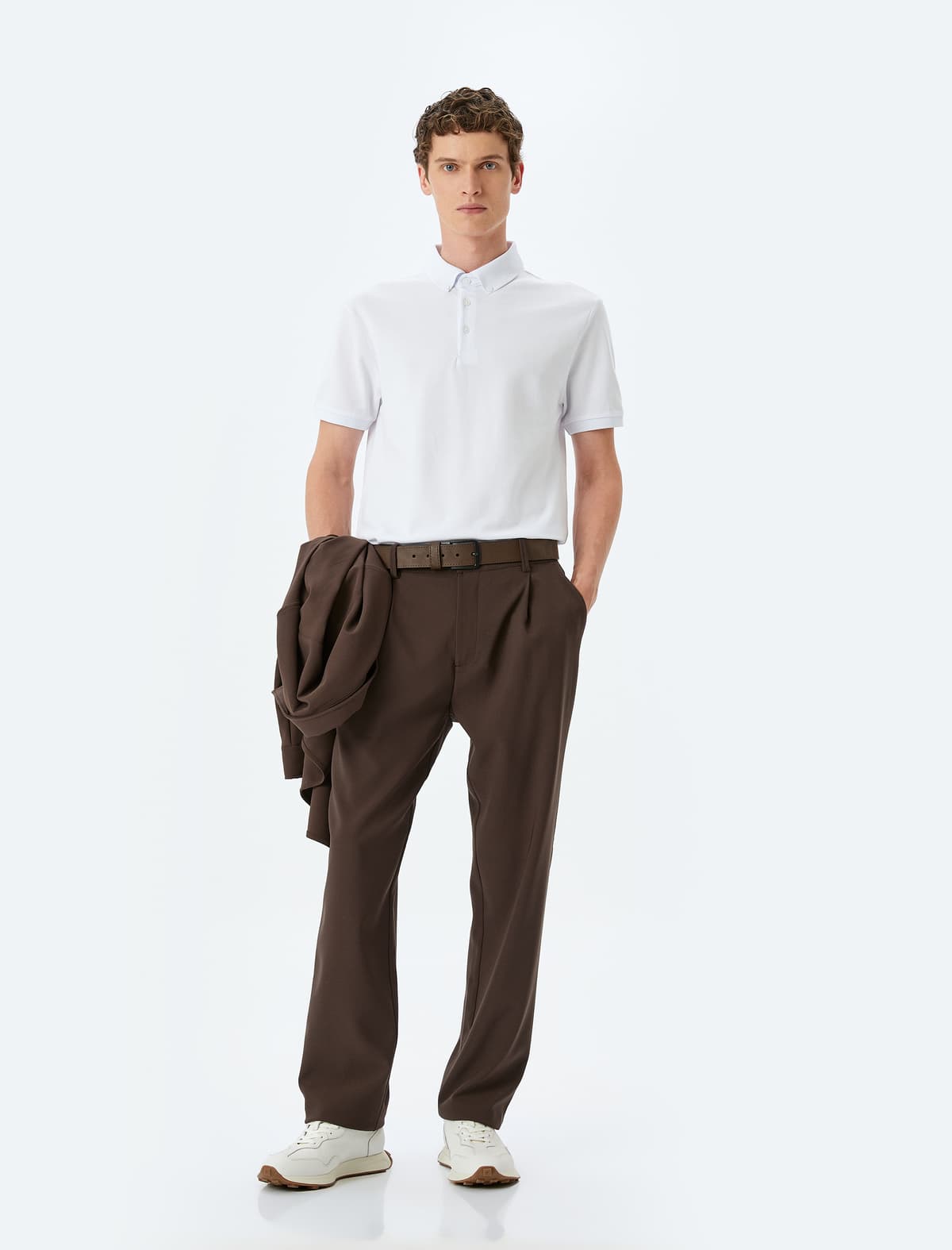 Qısaqol Düymə Detallı Pambıq Pike Parça Slim Fit Polo Yakalı köynək