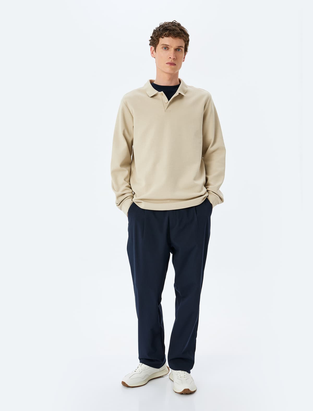 Pambıq İnterlok parça Polo Yaxa Sweatshirt