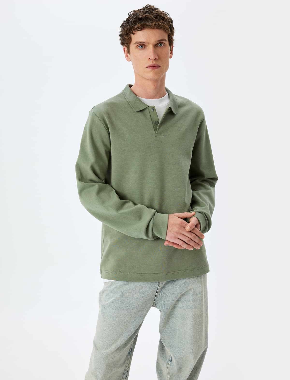 Pambıq İnterlok parça Polo Yaxa Sweatshirt
