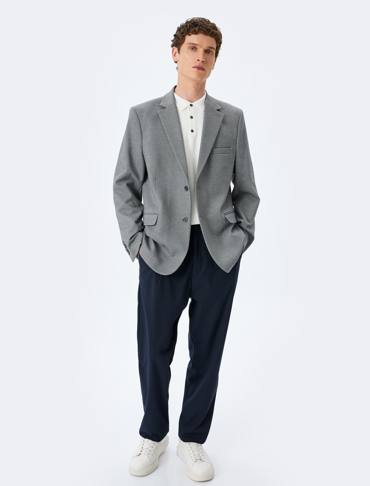 Pambıq Qarışığı Mono Yaxalı Cib Detallı Slim Fit Blazer Gödəkçə