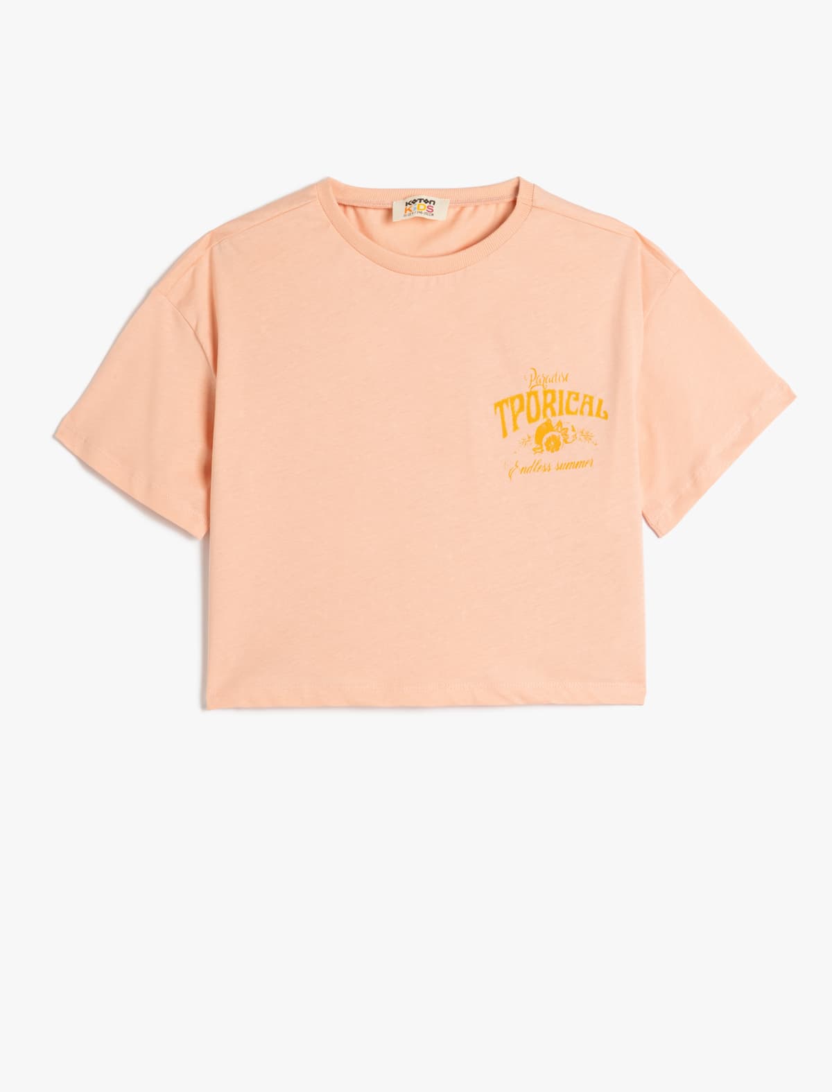 Tropik Çaplı Crop T-Shirt Qısaqol Ekipaj Yaka