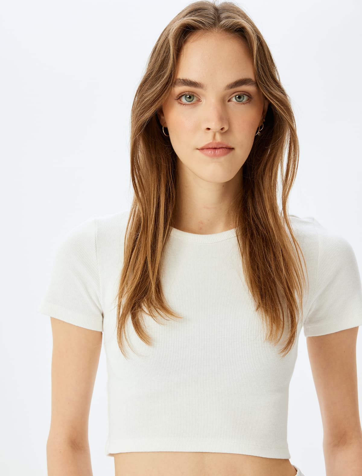 Basic Qısaqol Yaka Slim Fit Crop Kamzol Qadın T-shirti