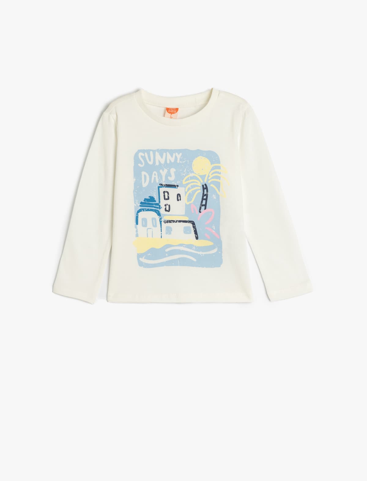 T-shirt Uzunqol Ekipaj Yaka Çap Detallı Pambıq