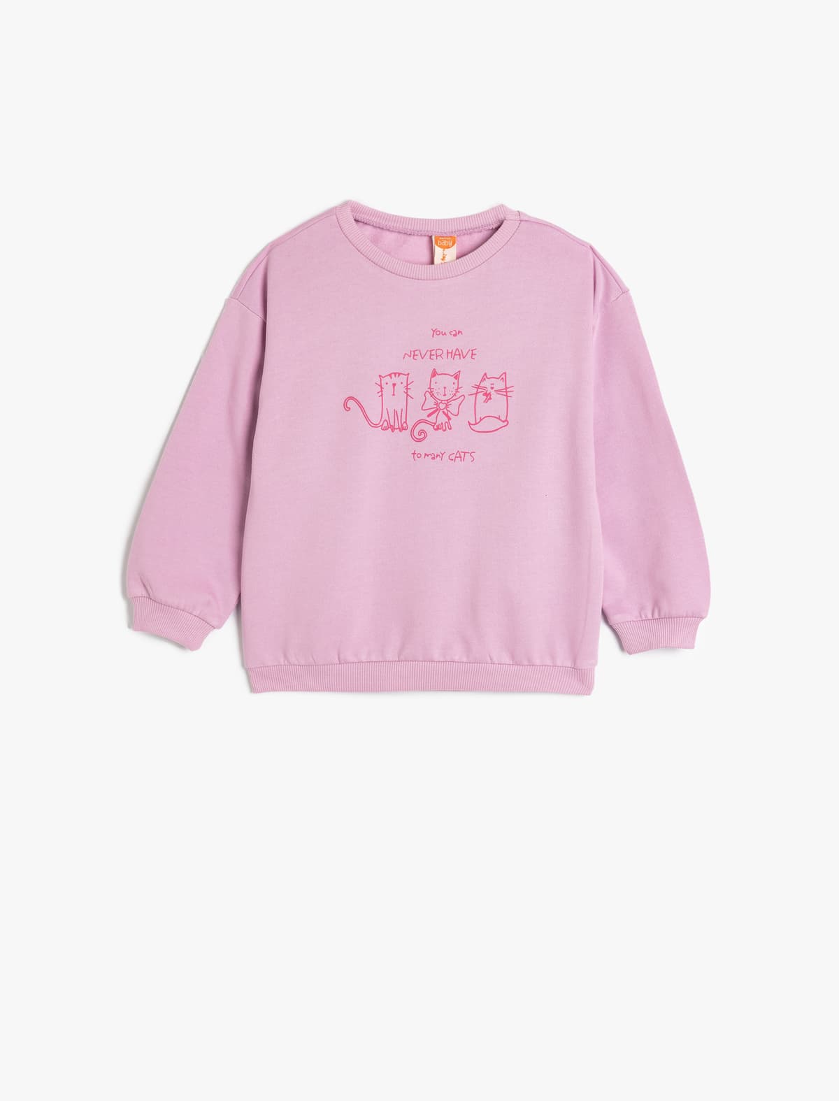 Sweatshirt Uzunqol Pişik Çaplı Ekip Boyun Qaldırılmış Pambıq