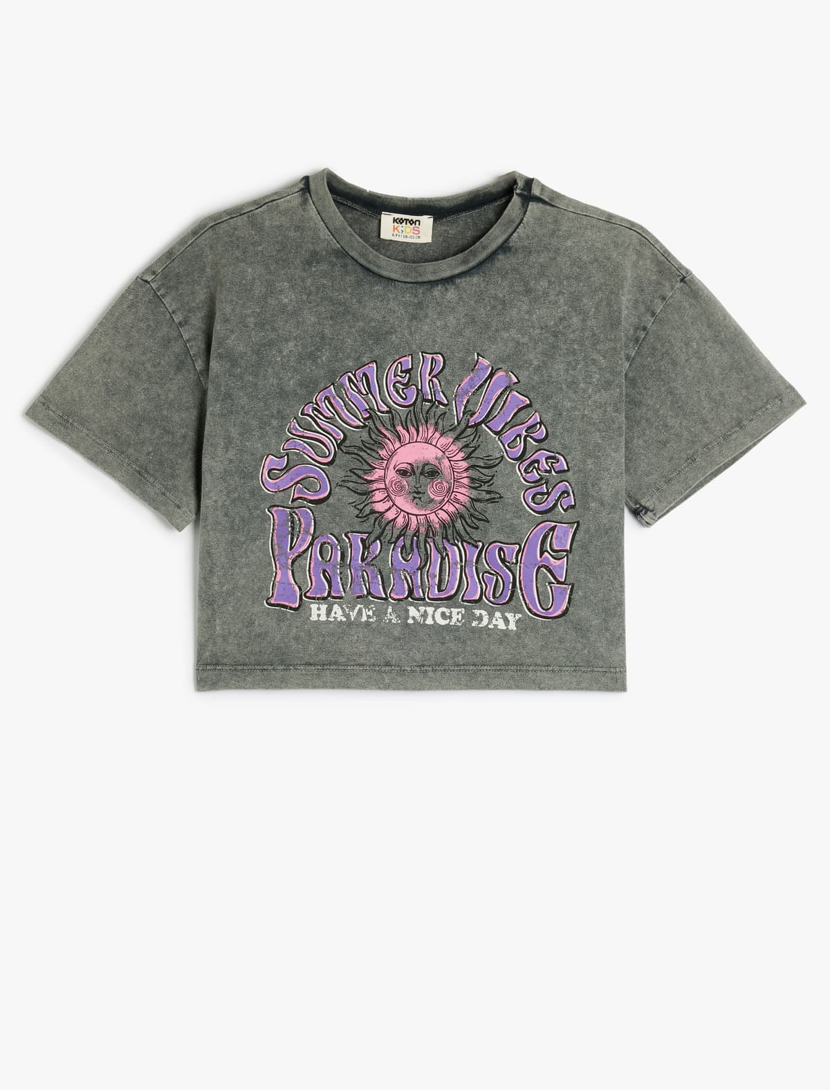 Çaplı Crew Yaka Qısaqol Crop T-shirt