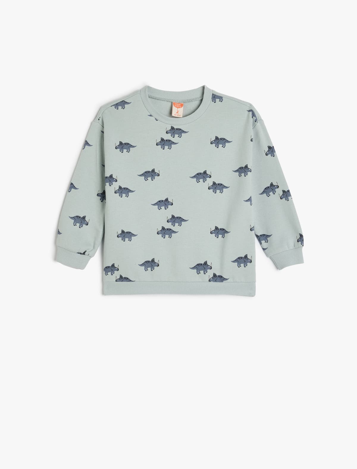 Dinosaur Printed Crew Boyun Pambıq Qaldırılmış Sweatshirt