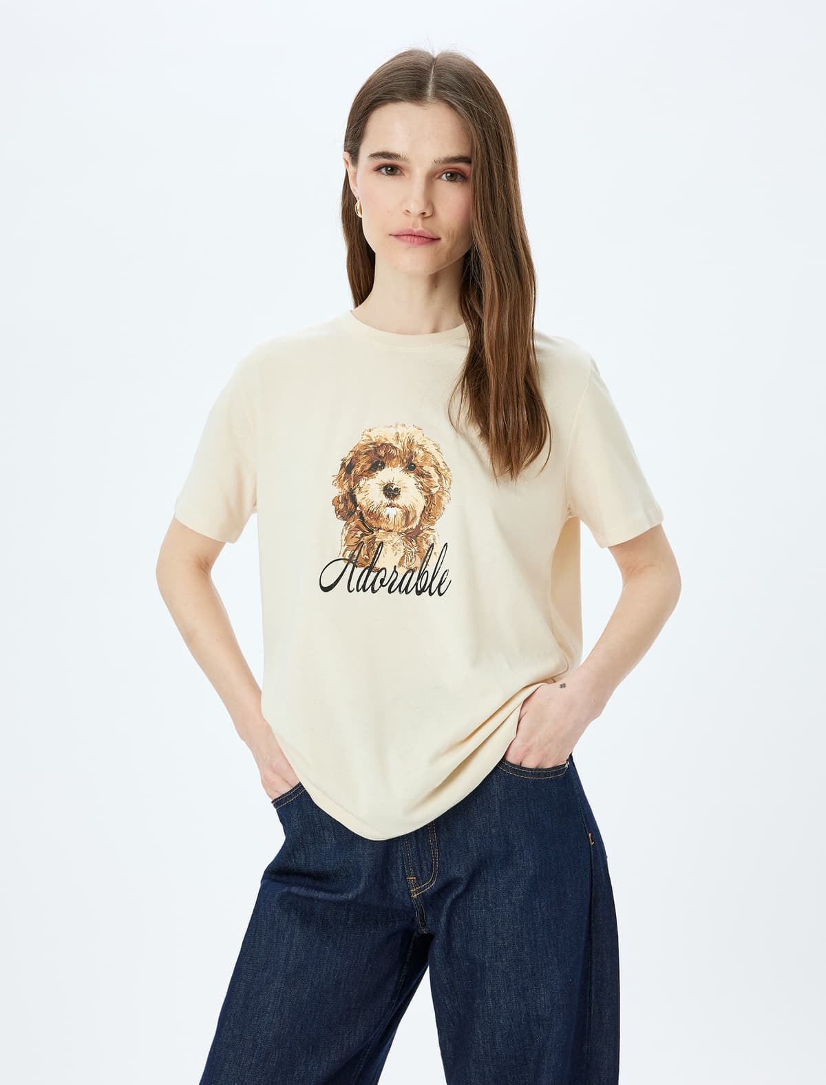 İt Çaplı Qısaqol Ekipaj Yakalı T-shirt