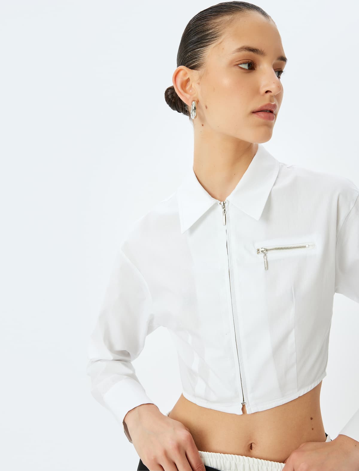 Slim Fit Uzunqol Klassik Yakalı Fermuarlı köynək
