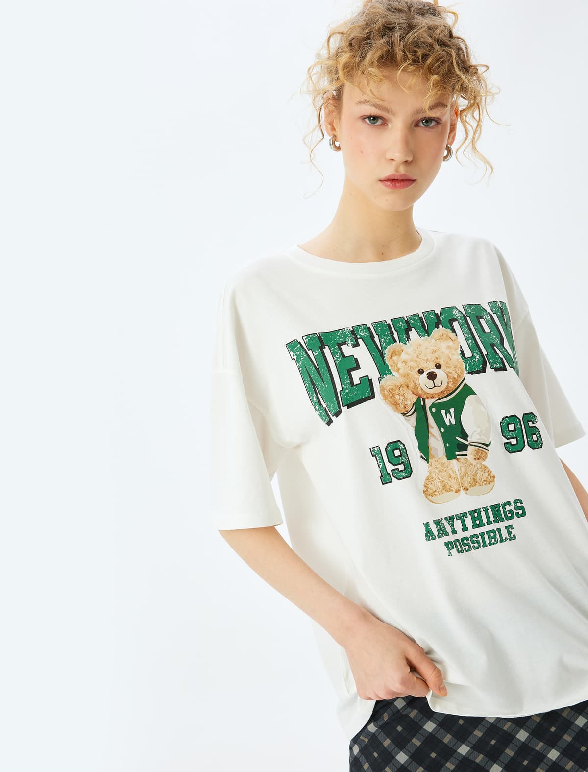 College Printed Relaxed Fit Qısaqol T-shirt