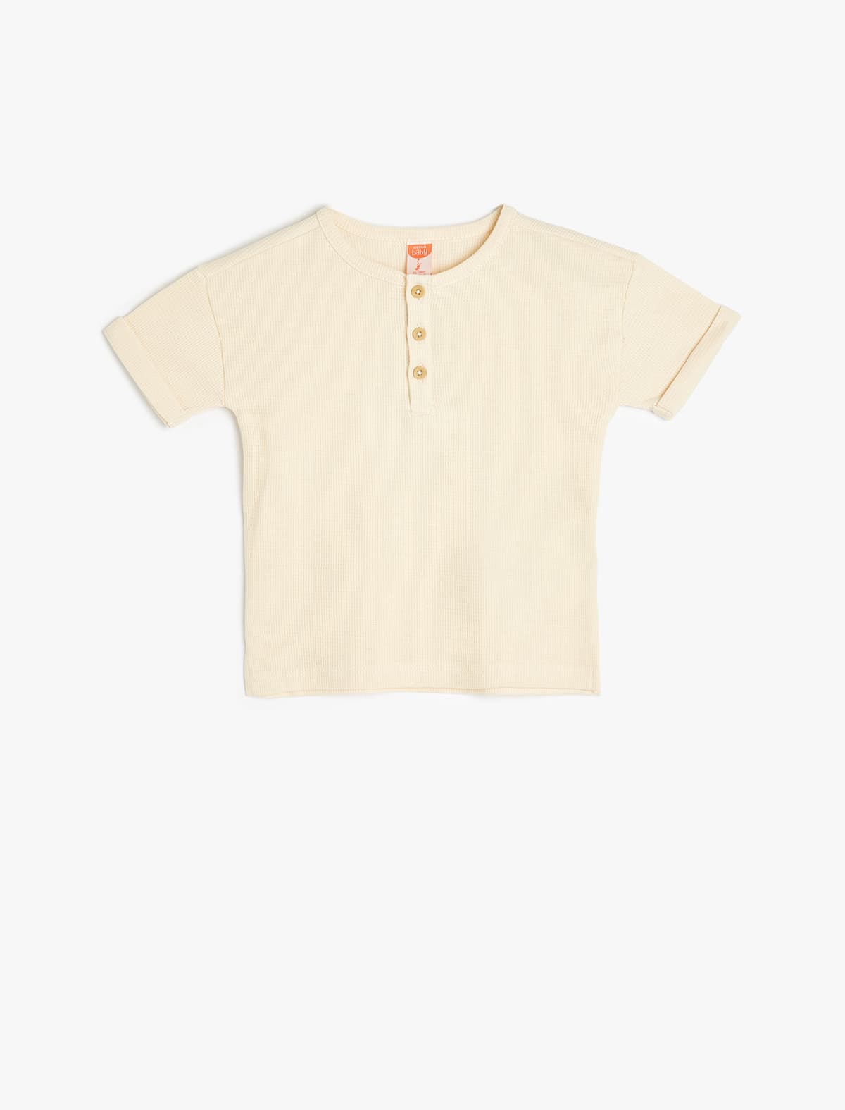 Düymə Detaylı Qısaqol Pambıqlı Qısa Yakalı Basic T-shirt