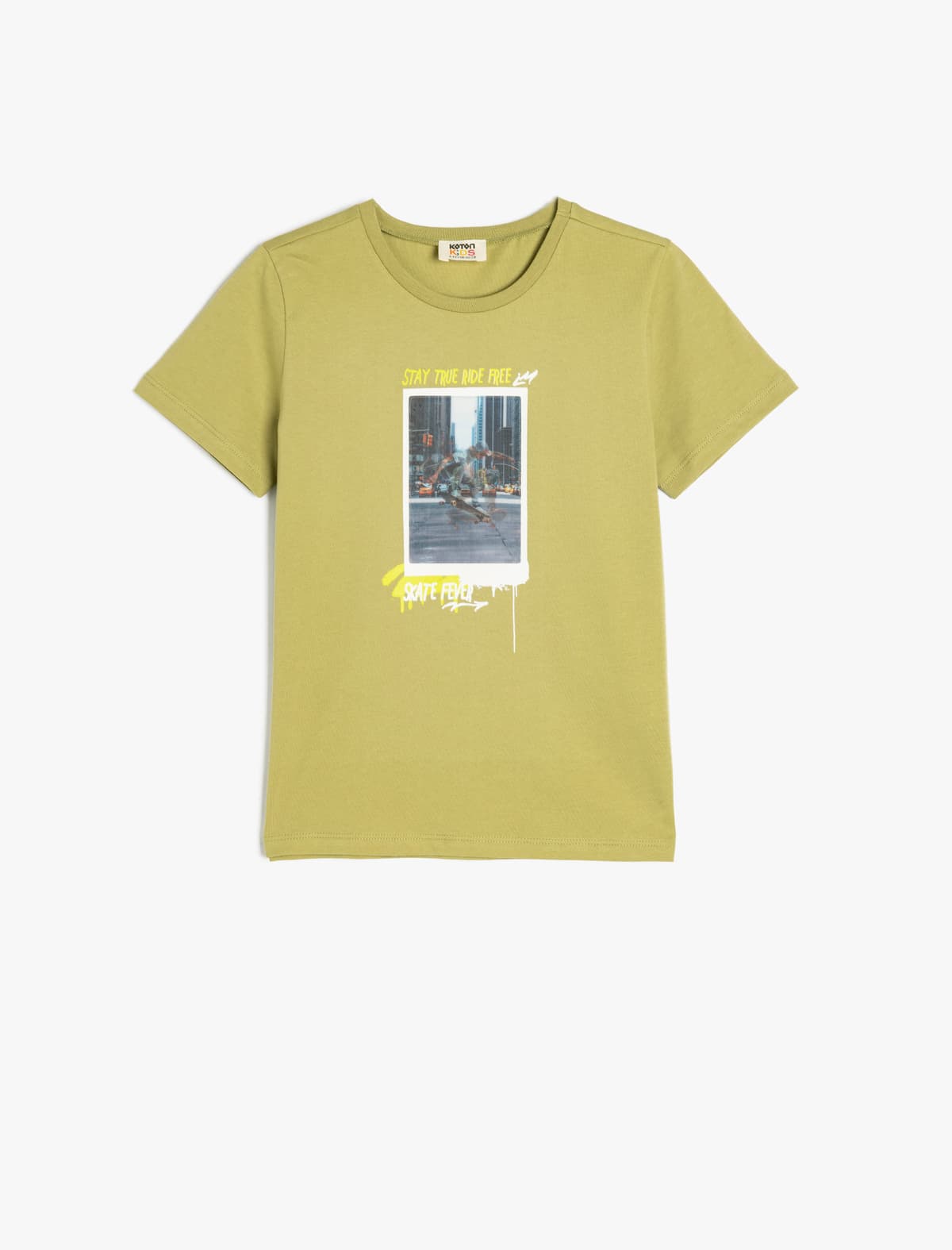 Skeytbord Çaplı Ekipaj Yaka Qısaqol Pambıq T-shirt
