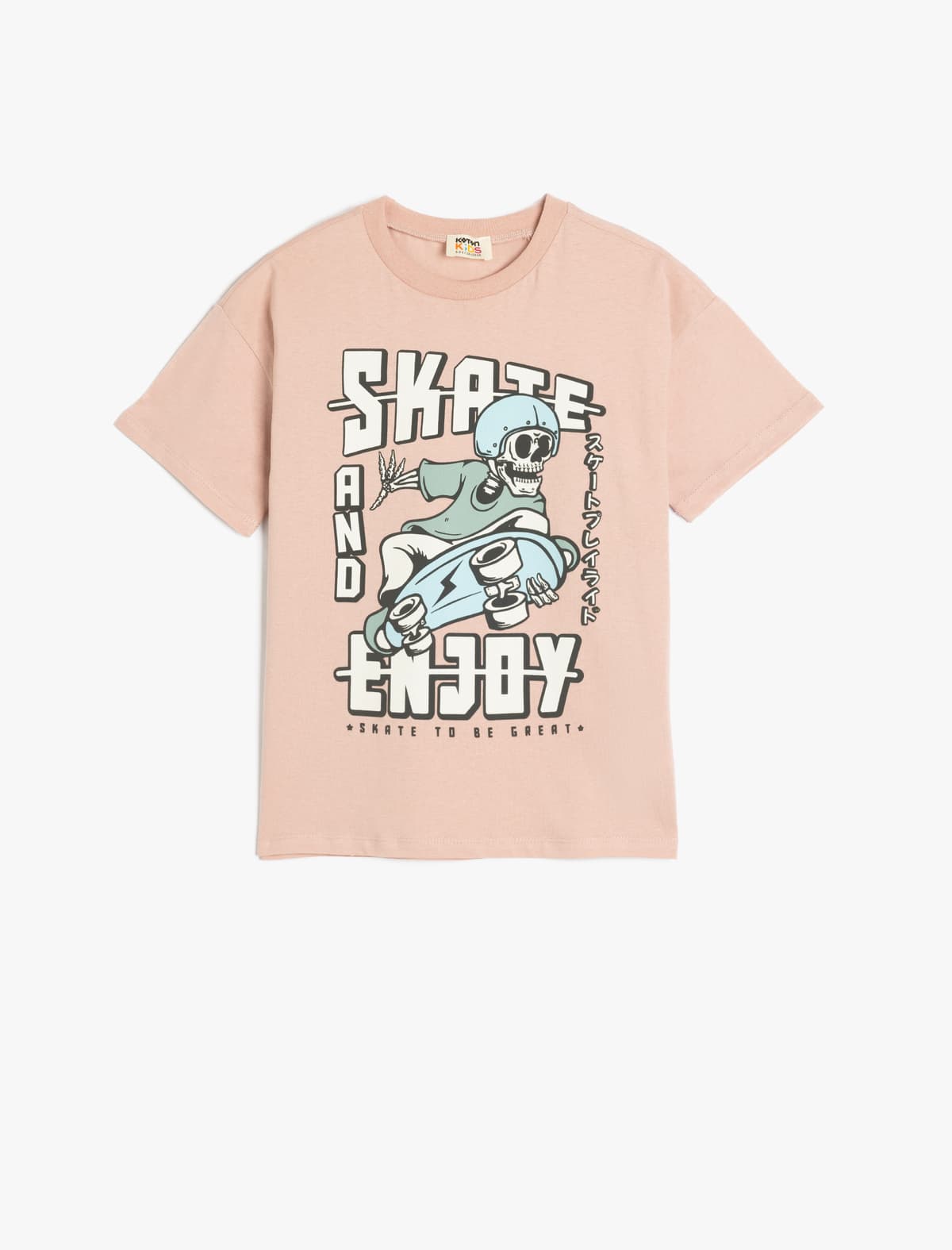 Skeytbord Çaplı Ekipaj Yaka Qısaqol Pambıq T-shirt