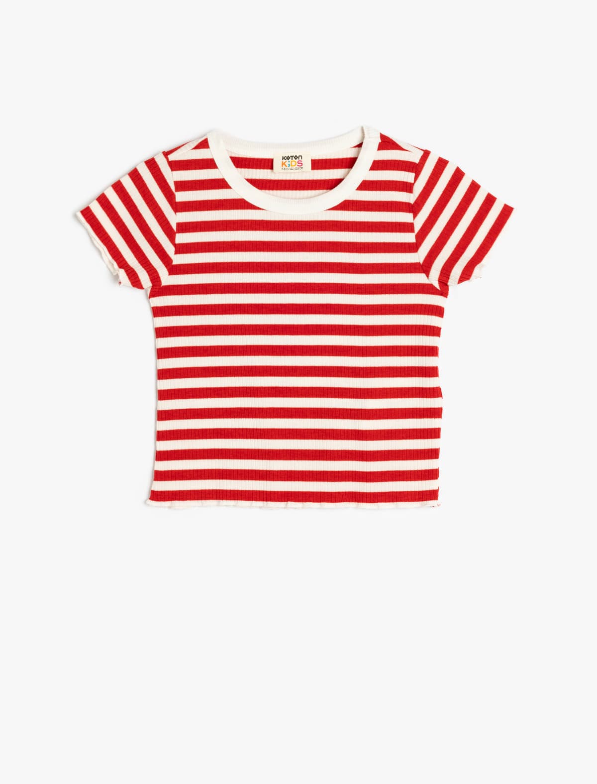 Qısaqol Bisiklet Yaxalı Zolaqlı Crop Tişört