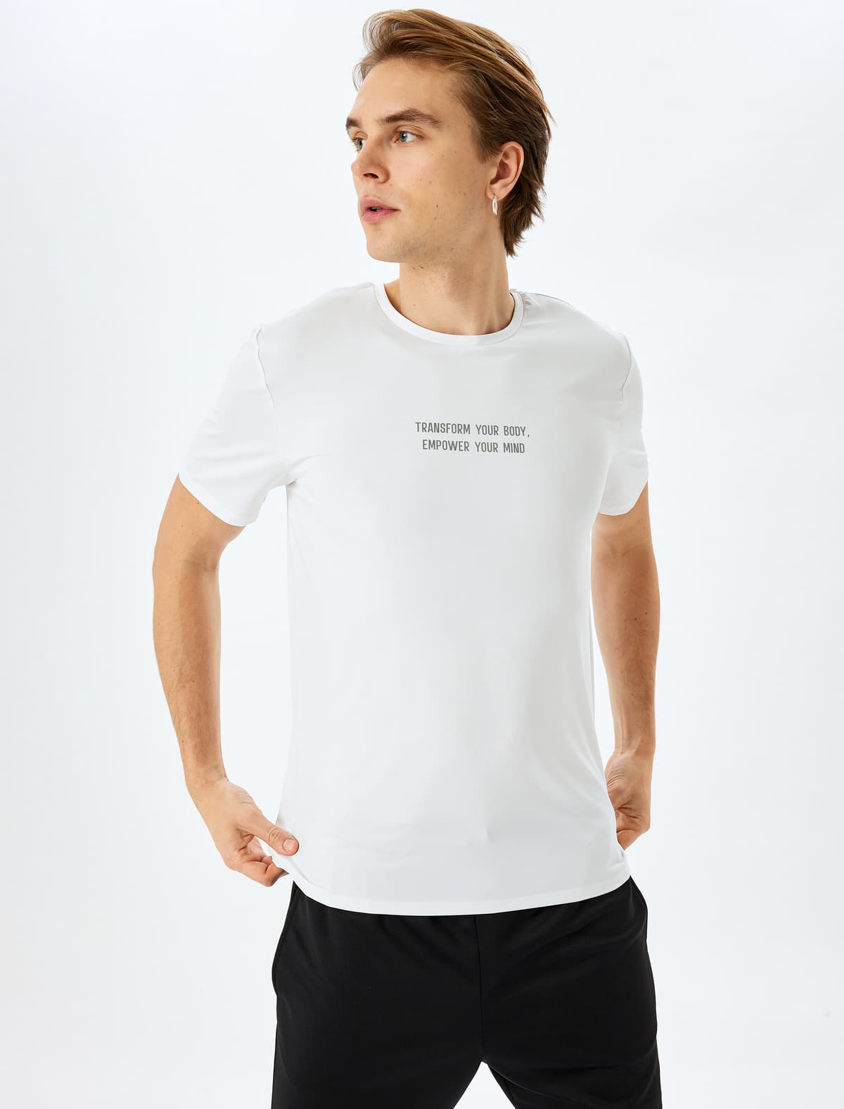 Crew Yaka Qısaqol Slogan Çaplı İdman T-Shirt