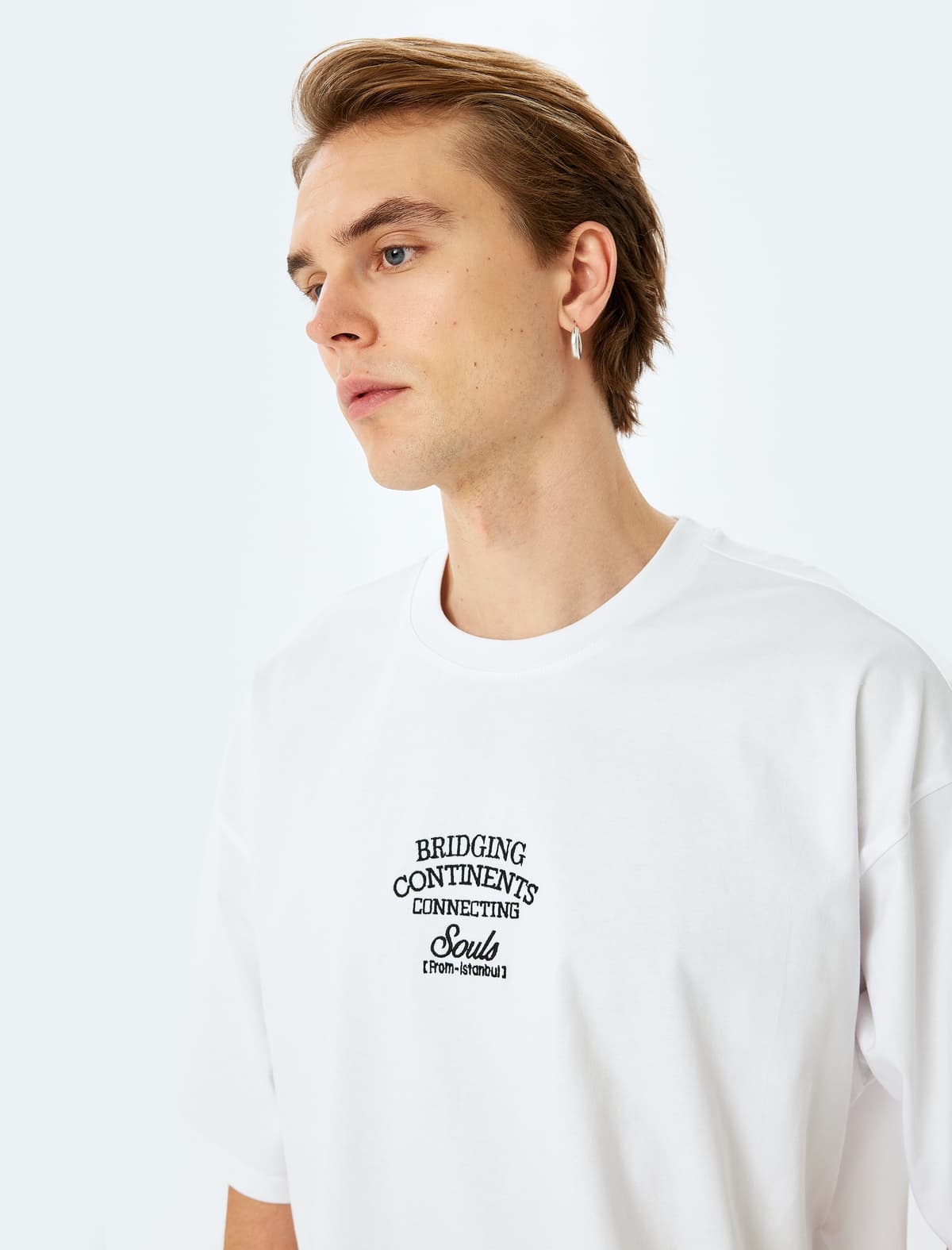 Pambıqdan Yaxalı Toxumlu Sloqan Naxışlı Qısaqol Böyük Boy T-shirt