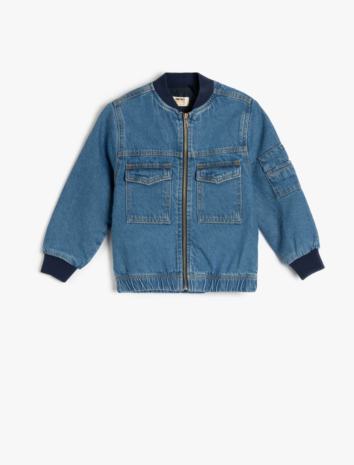 Pambıqdan, Uzunqol, Qapaqlı Cibləri olan Oversize Bomber Denim Gödəkçə