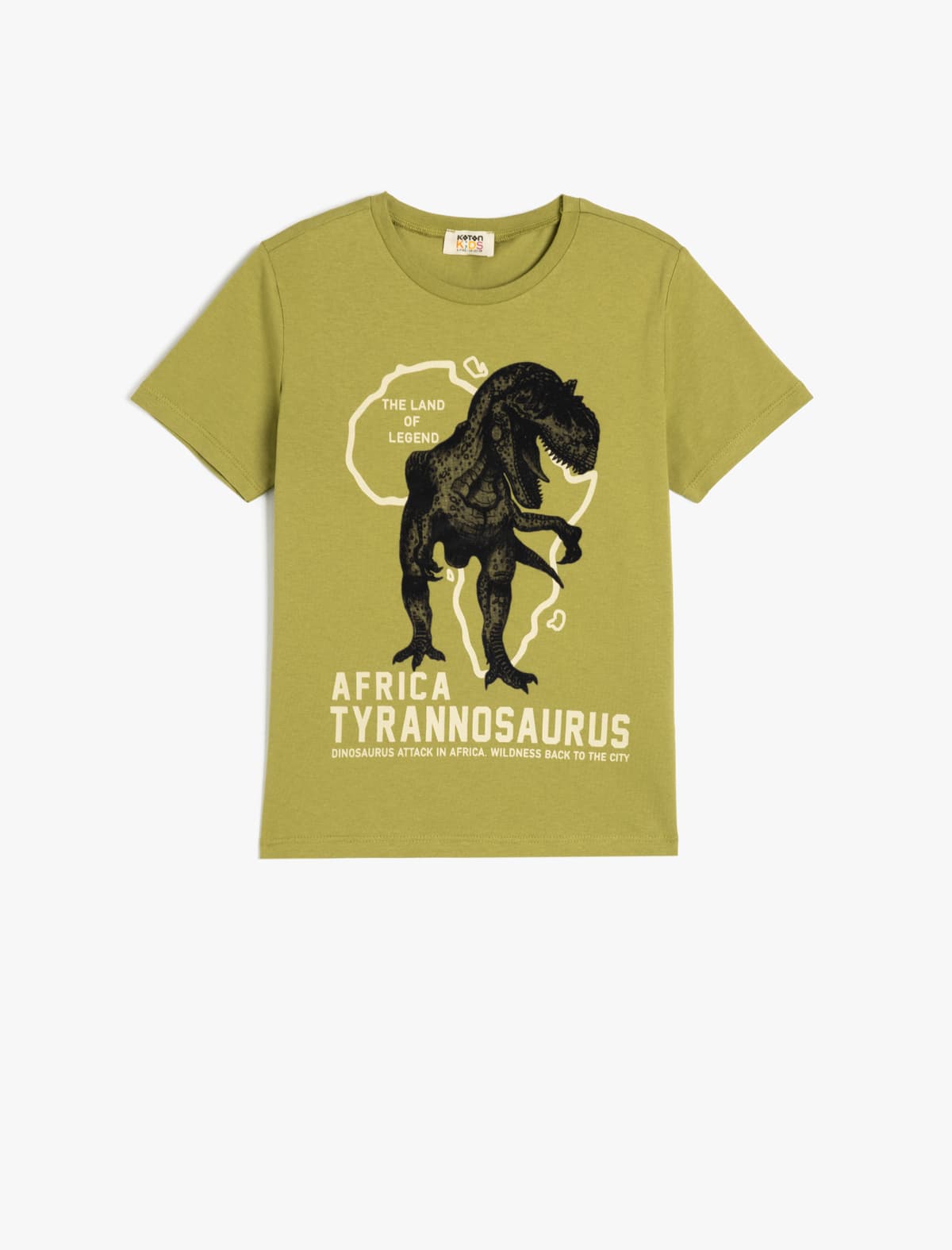 Dinosaur Printed Crew Yaka Qısaqol Pambıq T-shirt