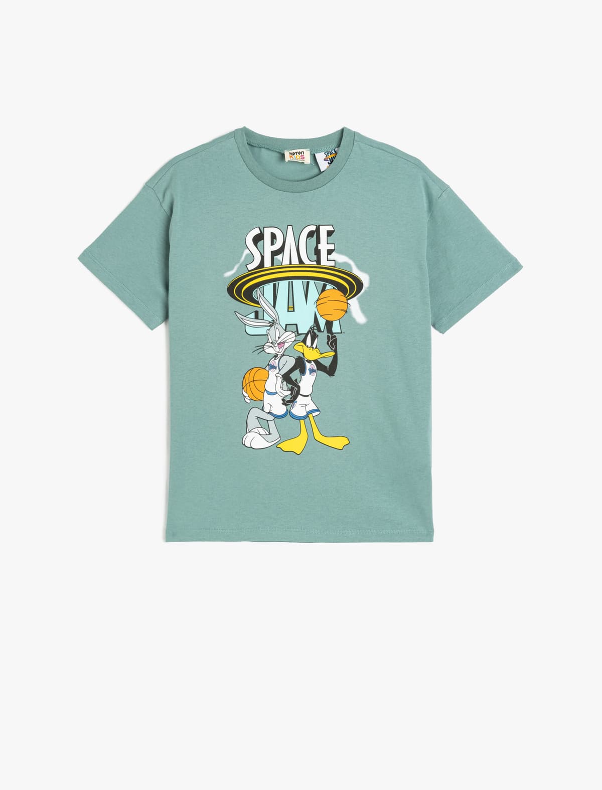Lisenziyalı Space Jam Çaplı Ekipaj Yaka Qısaqol Pambıq T-shirt