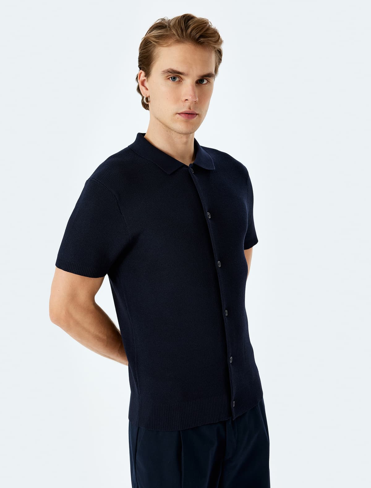 Viskoz Qısaqol Düyməli Polo Yaka Trikotaj T-shirt